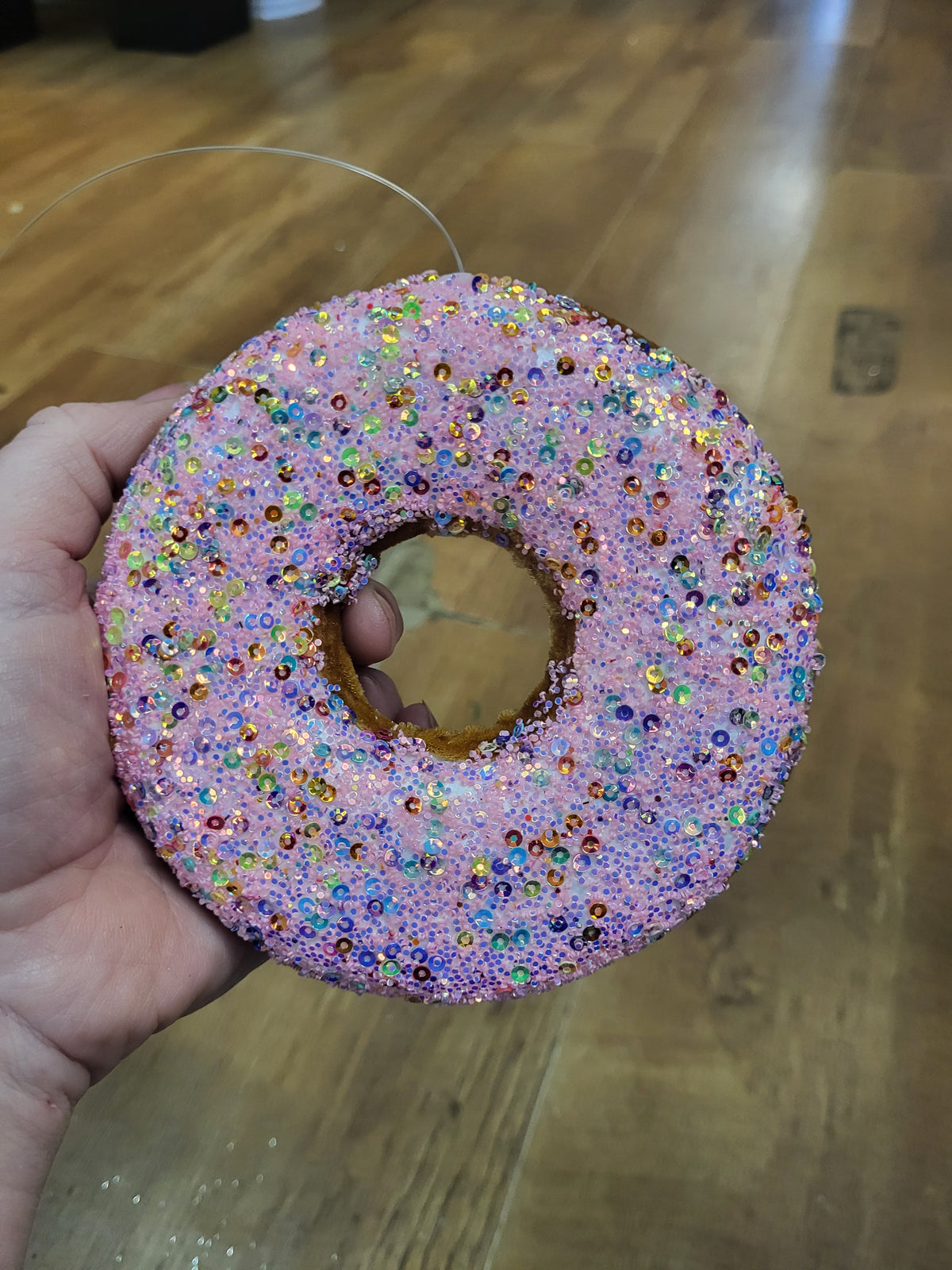Hanging pink glittered sparkly donut image 1