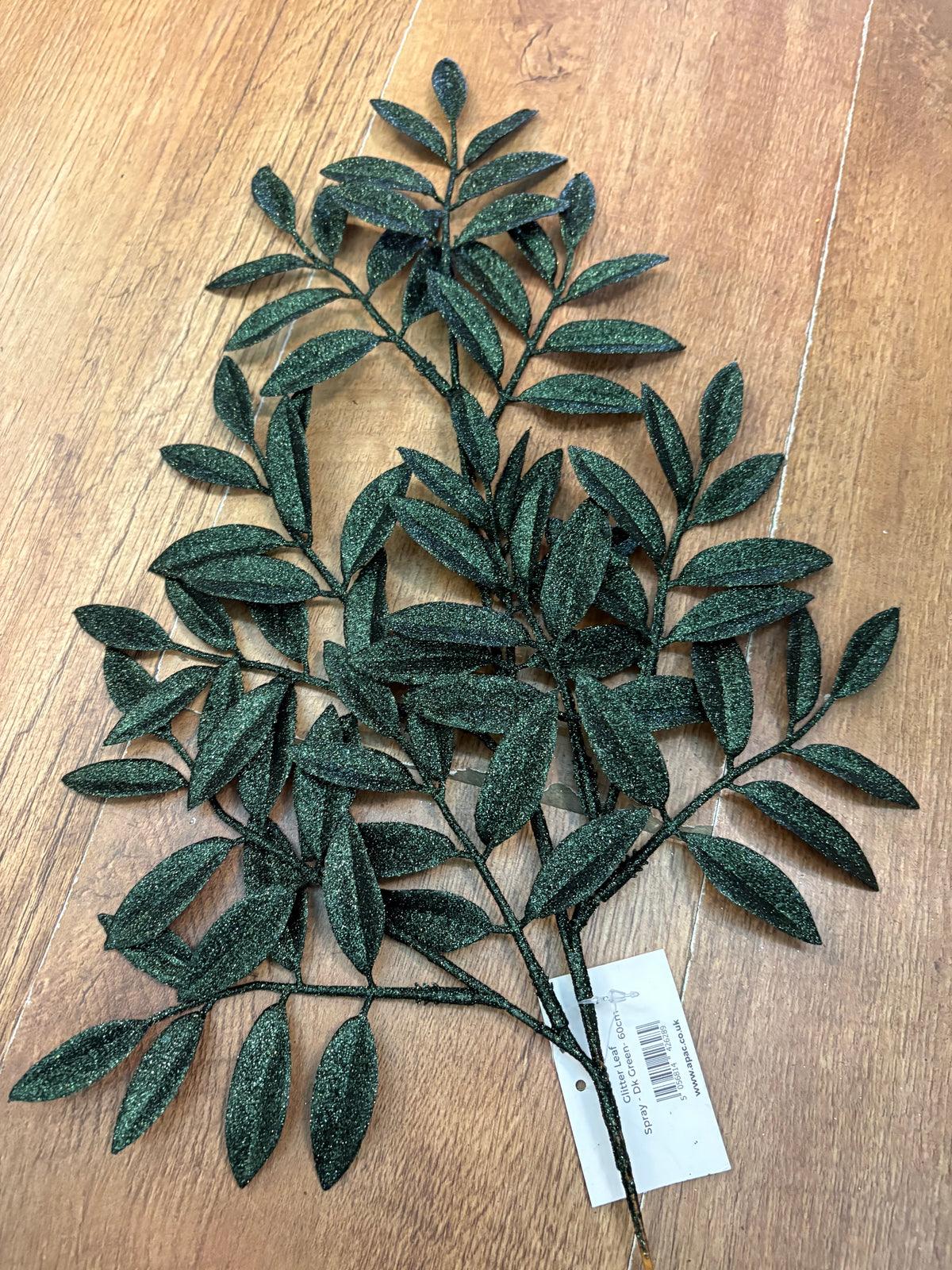 60cm dark green glitter leaf spray