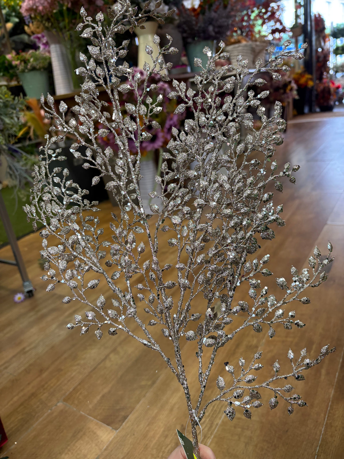 65cm champagne glittered mini leaf spray