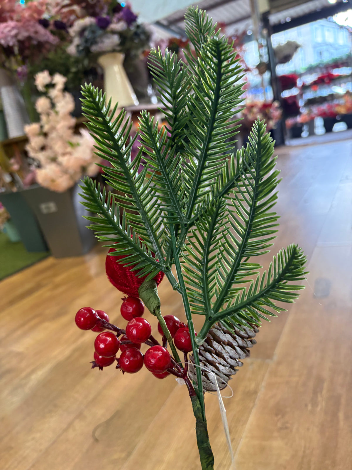 47cm velvet bauble and berry stem