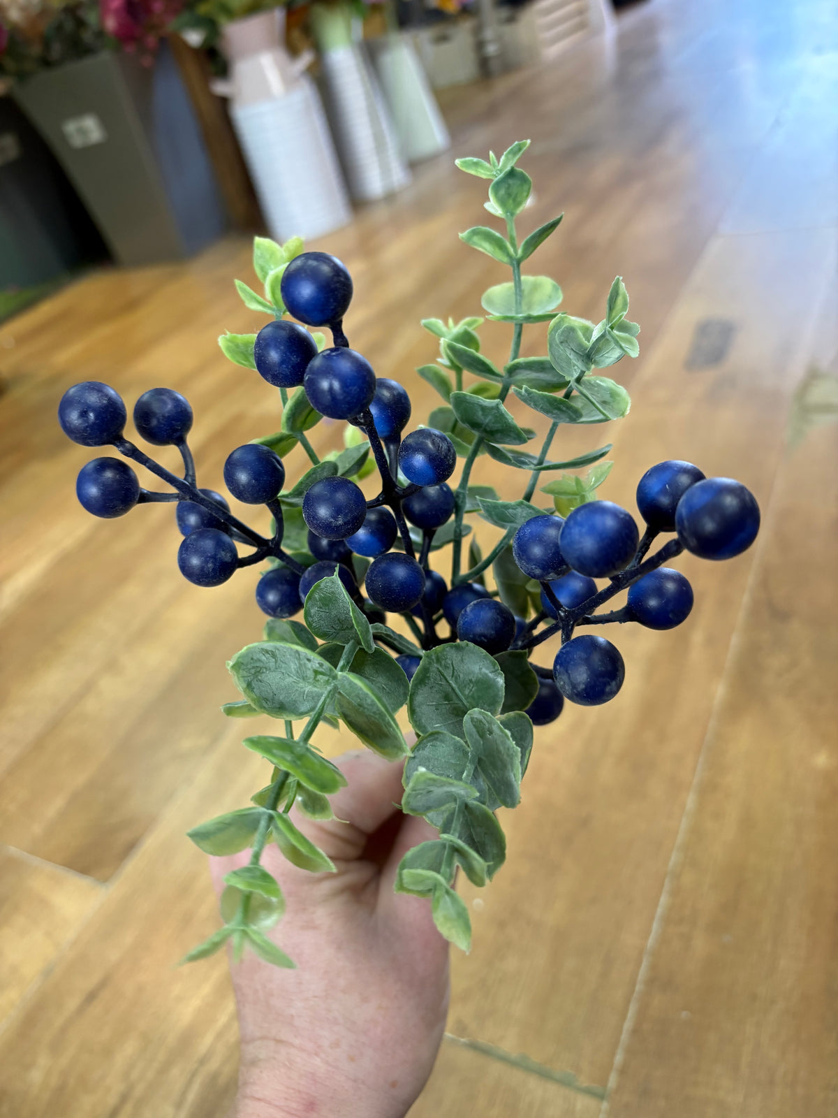 24cm Blue berry and eucalyptus pick