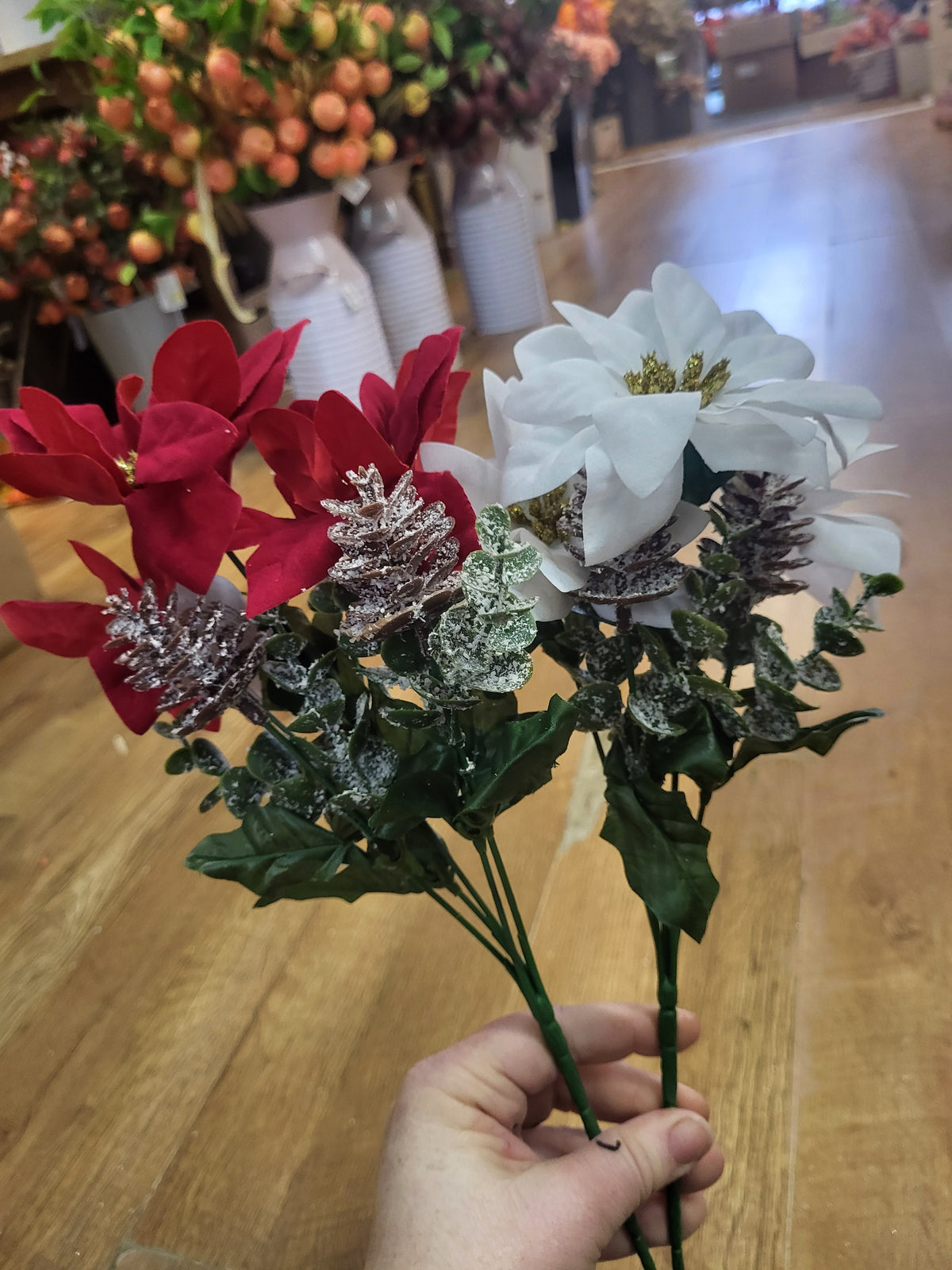 Poinsettia and frosted cone bunch - 2 colours available image 6