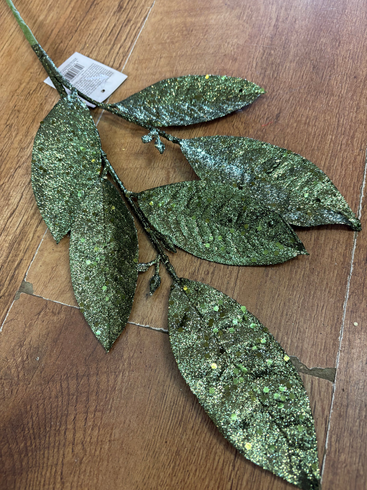 Long stem glittered green foliage spray