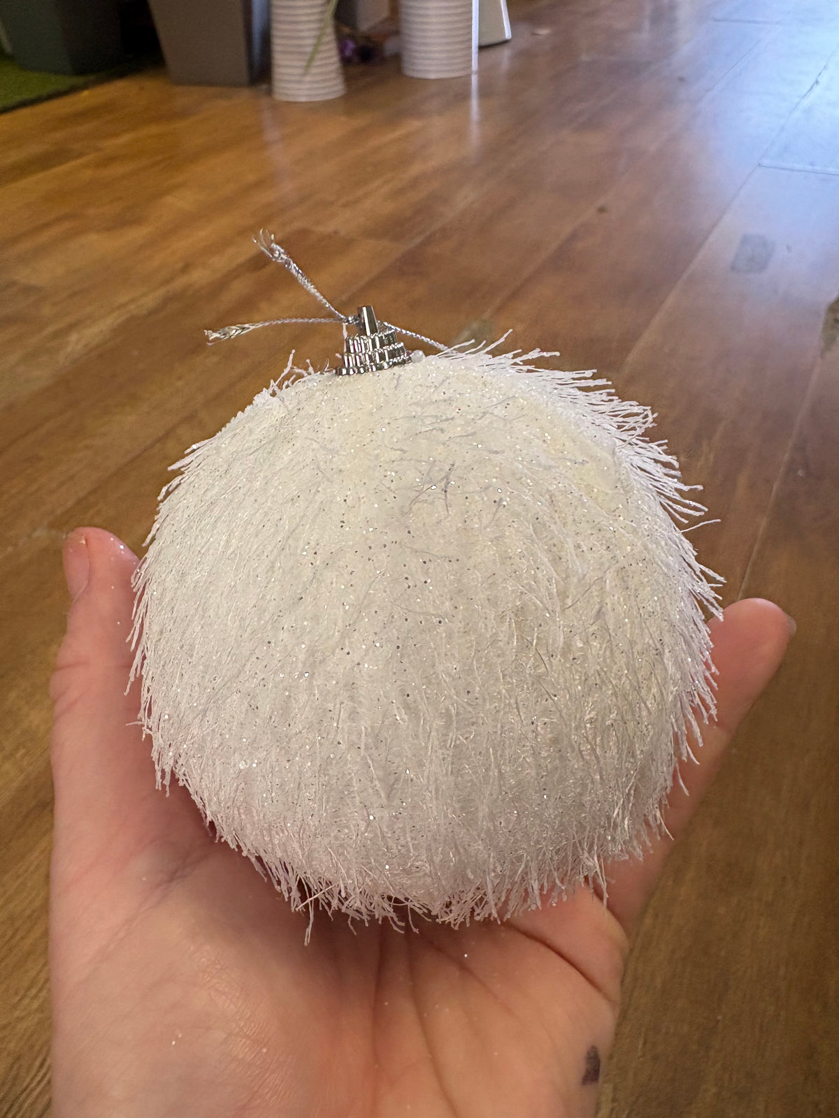 Frosted white fluffy 10cm bauble