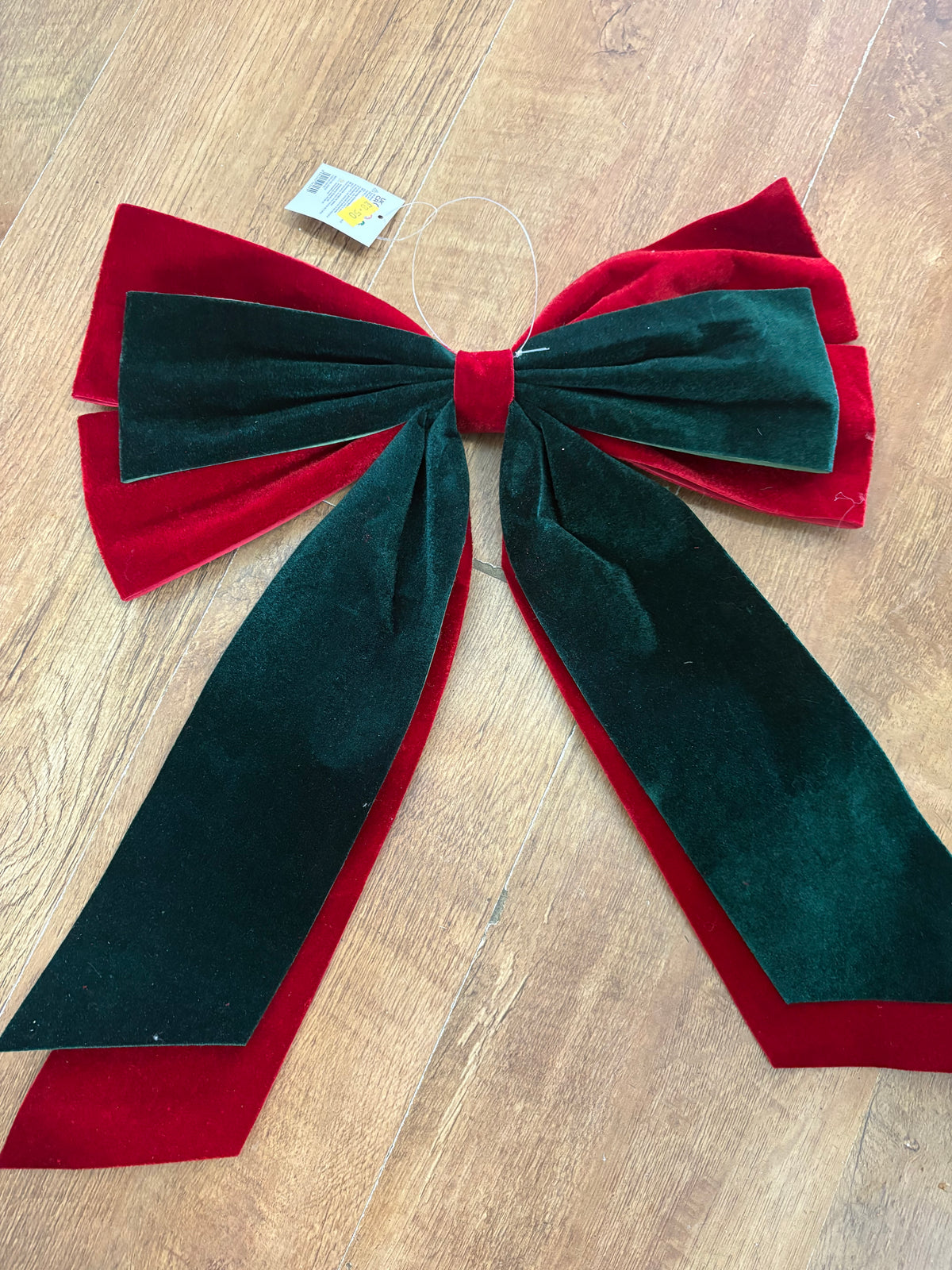 Large red and emerald green velvet Christmas bow