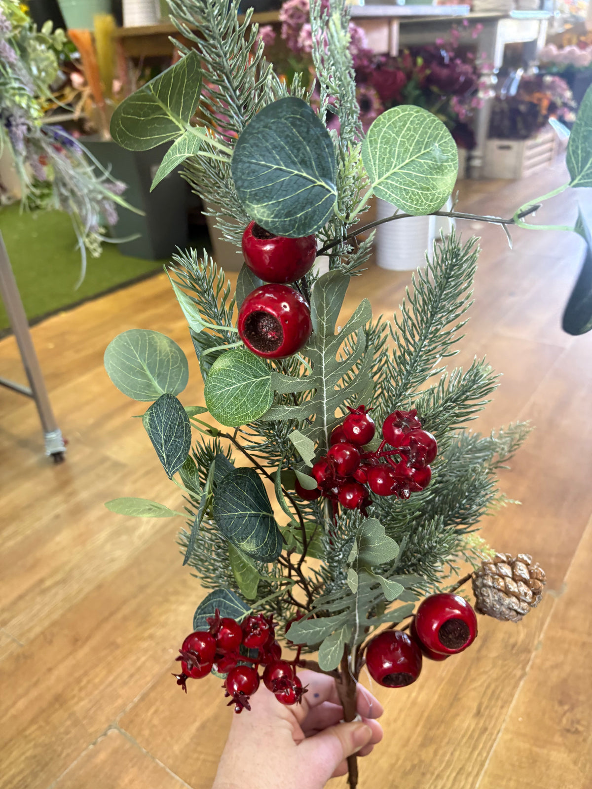 Deluxe frosted foliage and fruits stem