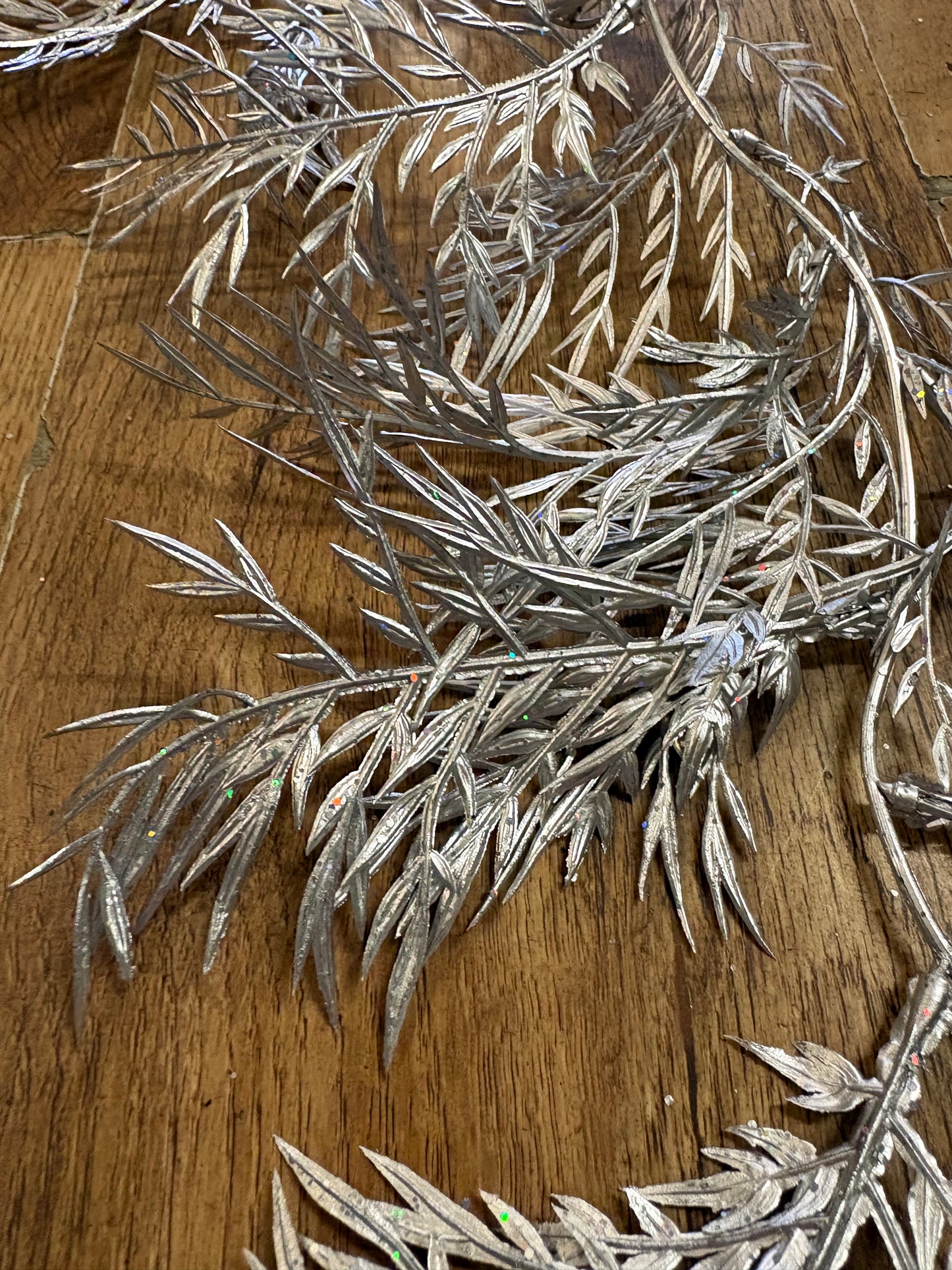 6ft silver glittered fern garland