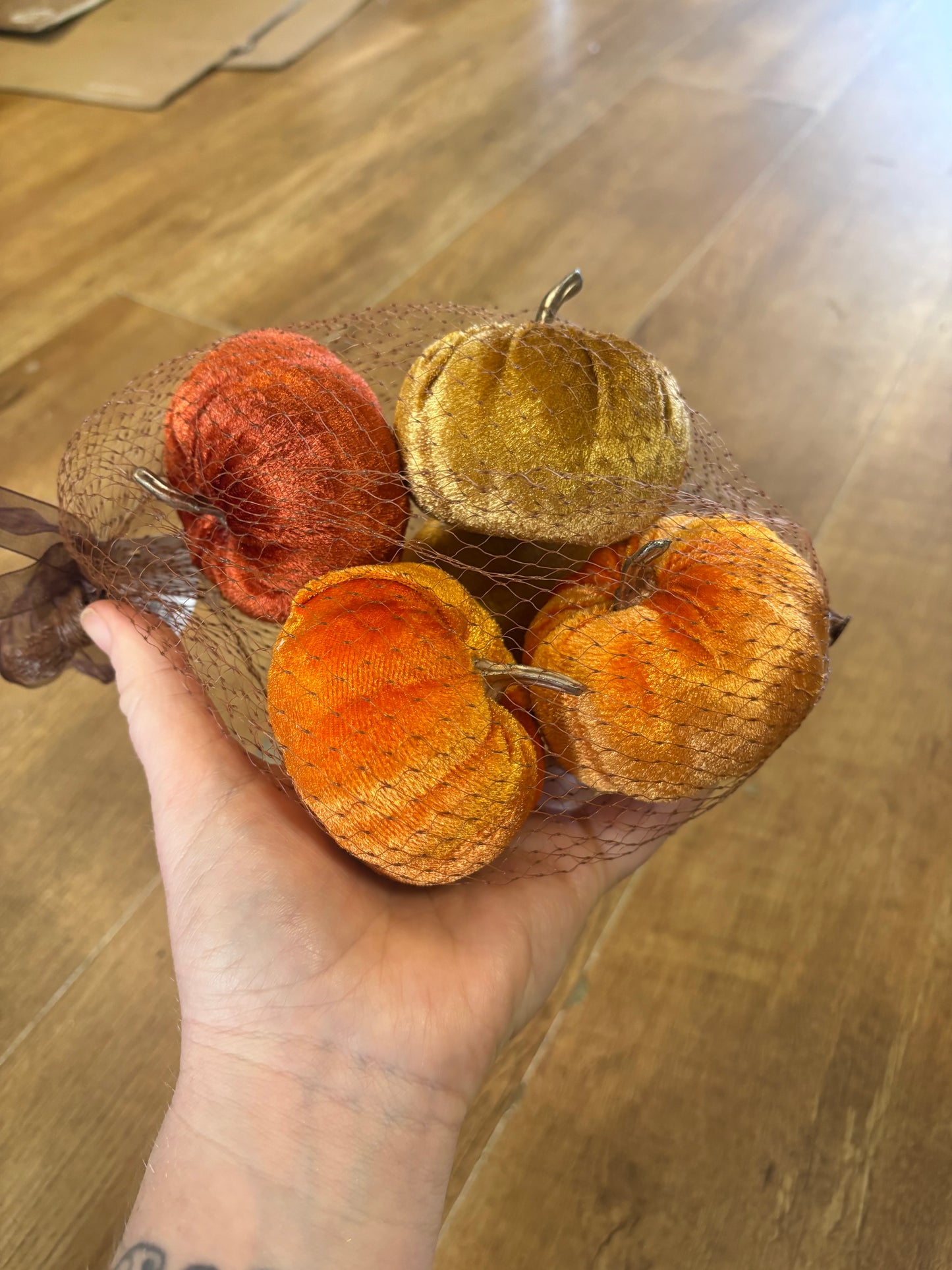 5 mixed oranges small velvet pumpkins