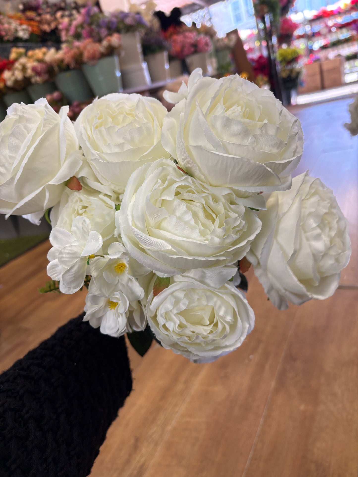 Large ivory peony and mixed foliage bouquet