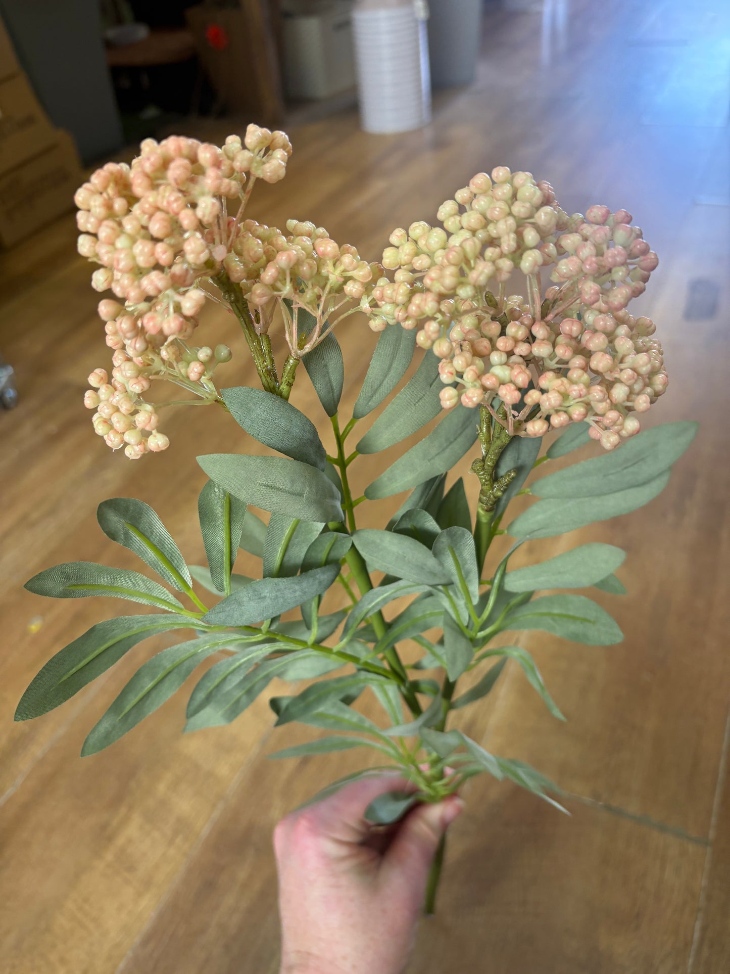 62cm tall pink and cream elderberry spray