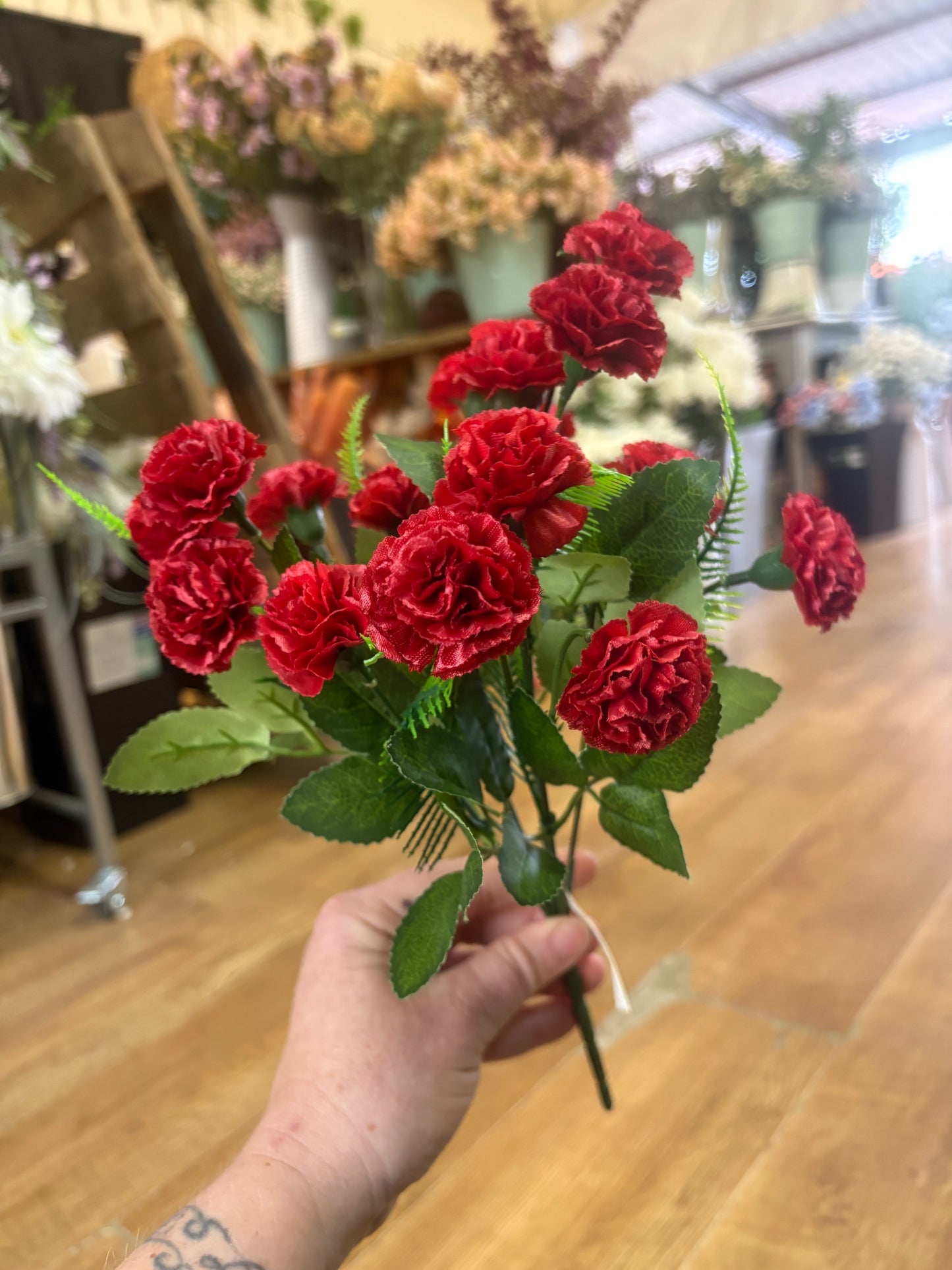 Red miniature carnation bunch