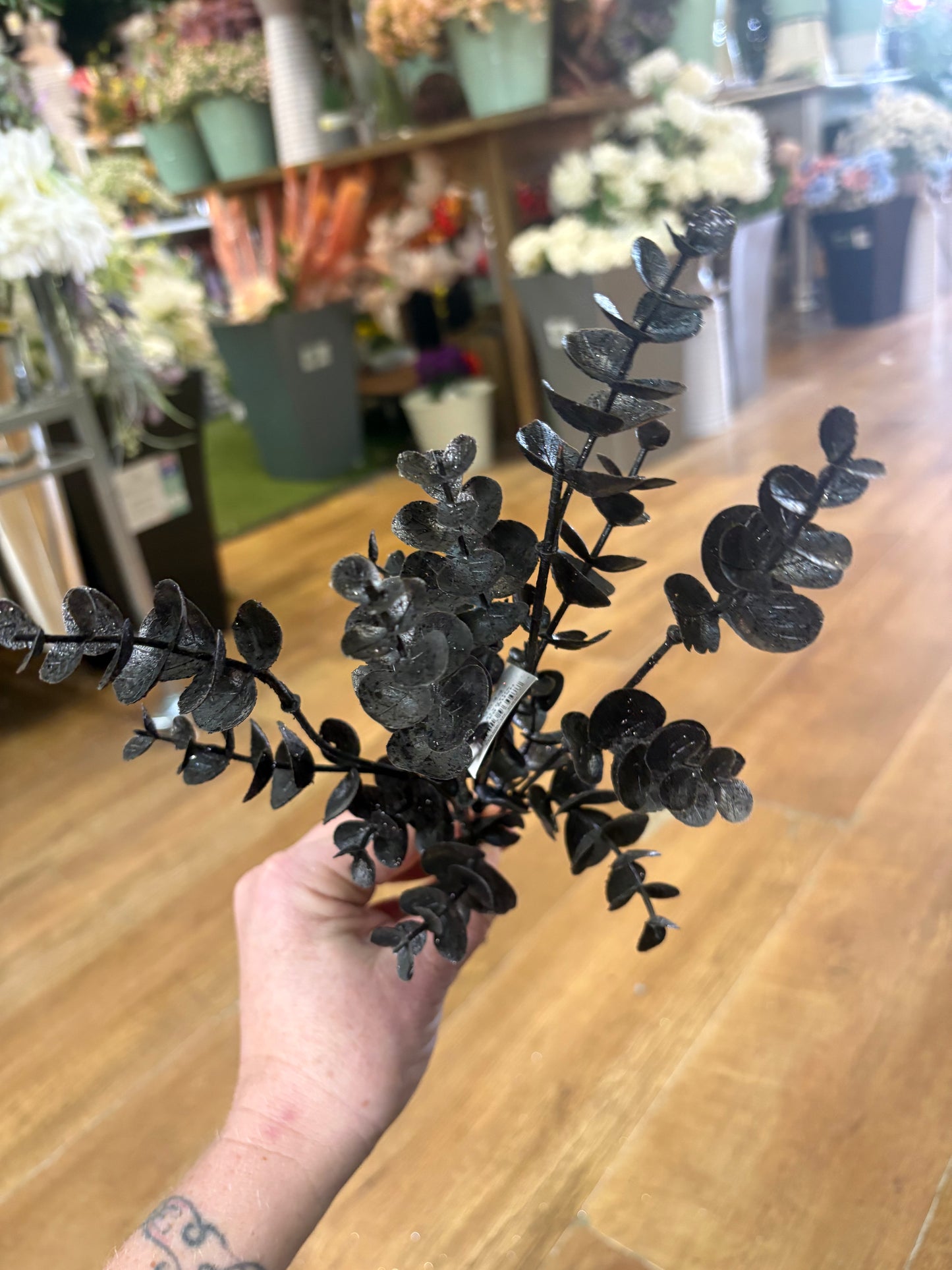 Black glittered eucalyptus bunch
