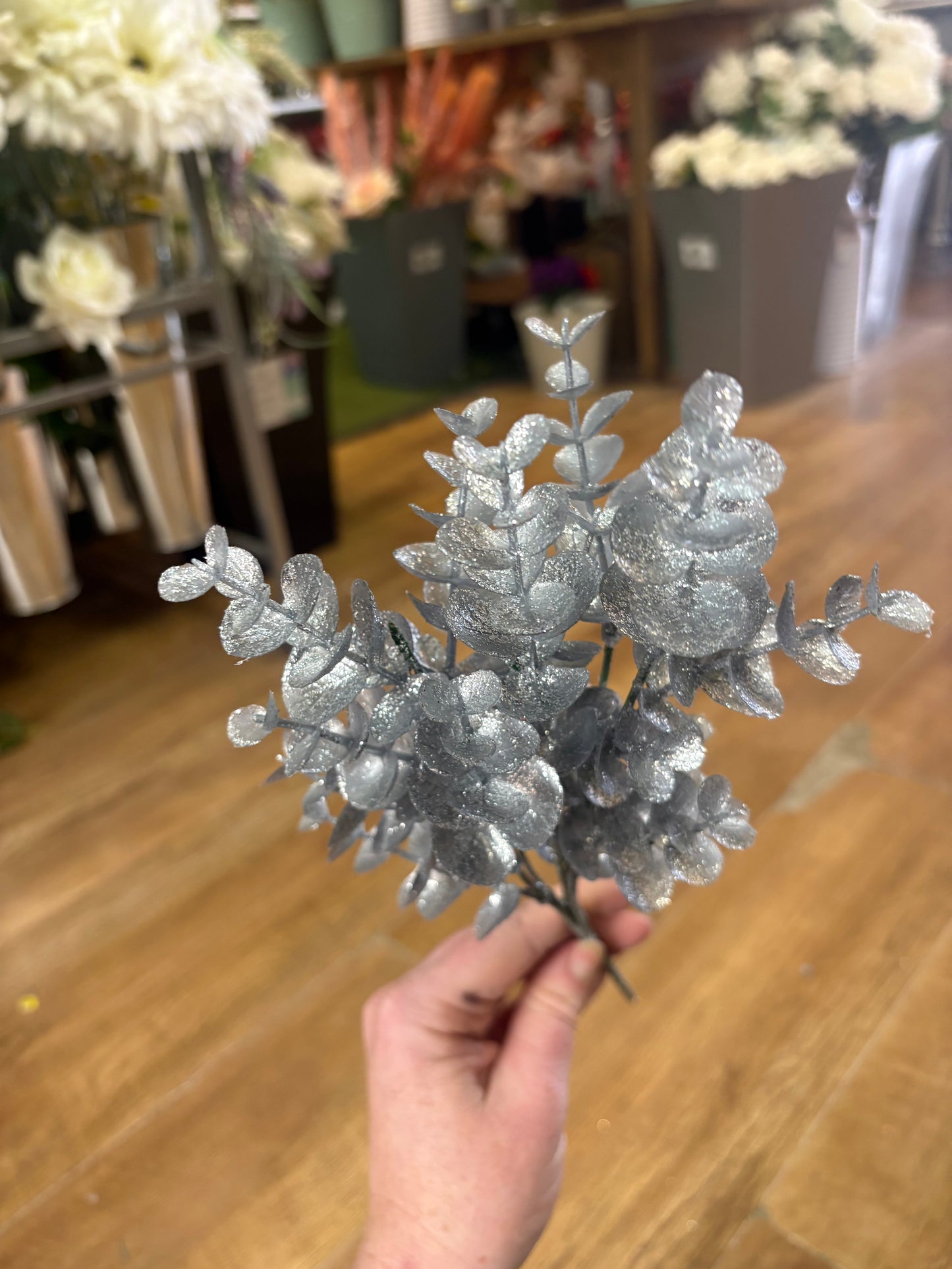 Silver glittered eucalyptus bunch