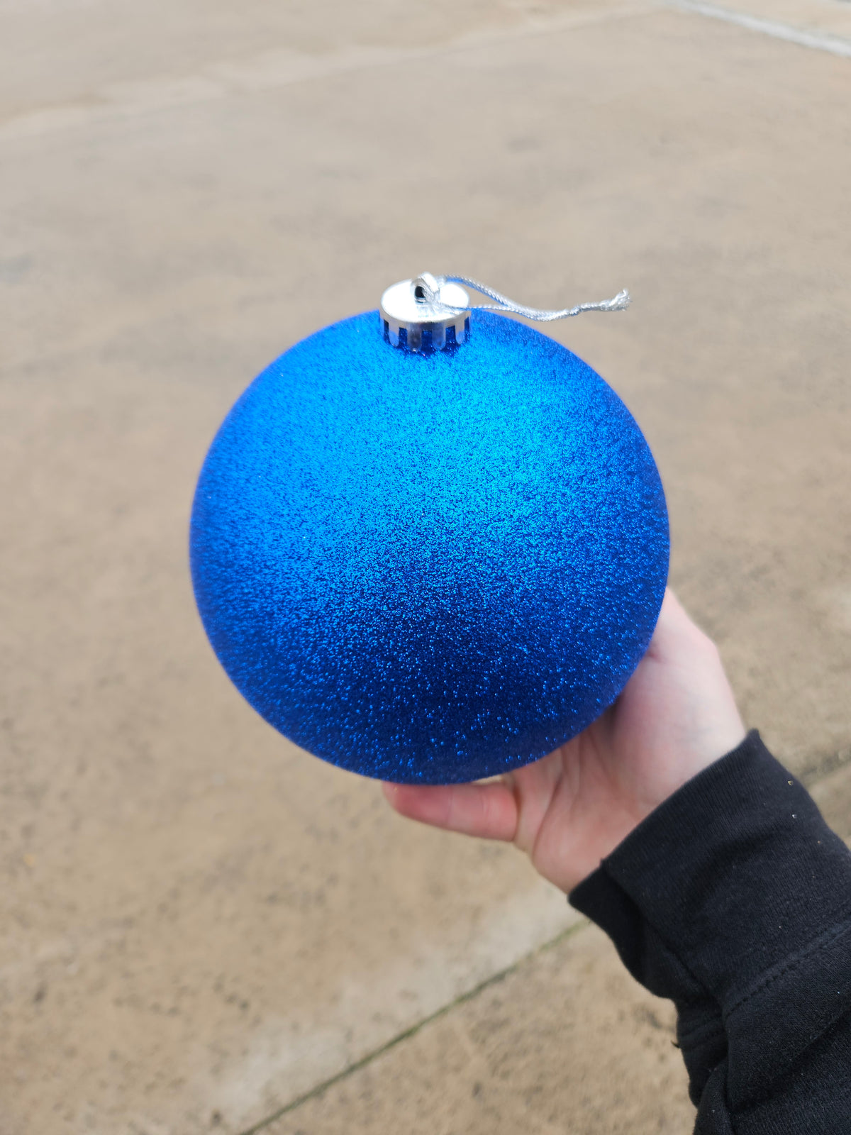 Large 15cm Glittered Blue Christmas Bauble
