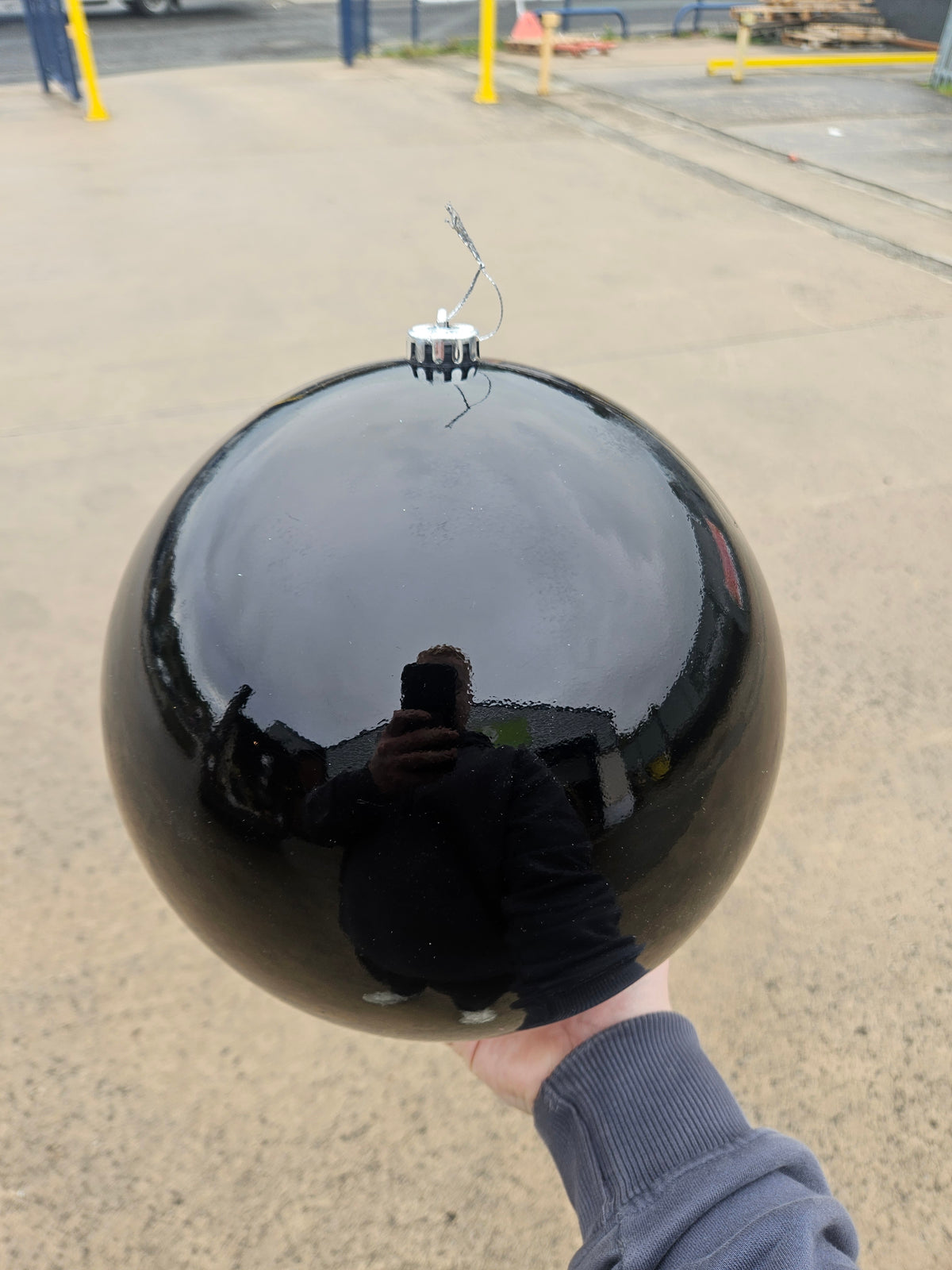 Large 25cm Shiny Black Christmas Bauble