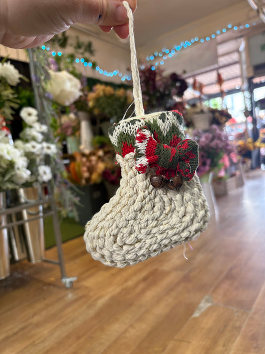 Hanging rope/twine Christmas stocking with fair isle bow
