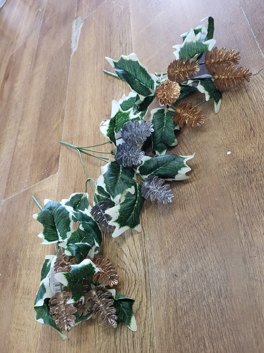 Variegated holly leaves with metallic cones - 3 colours available image 0