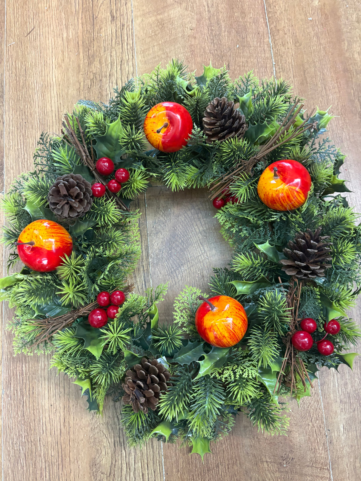 18” wreath with apples, berries and cones