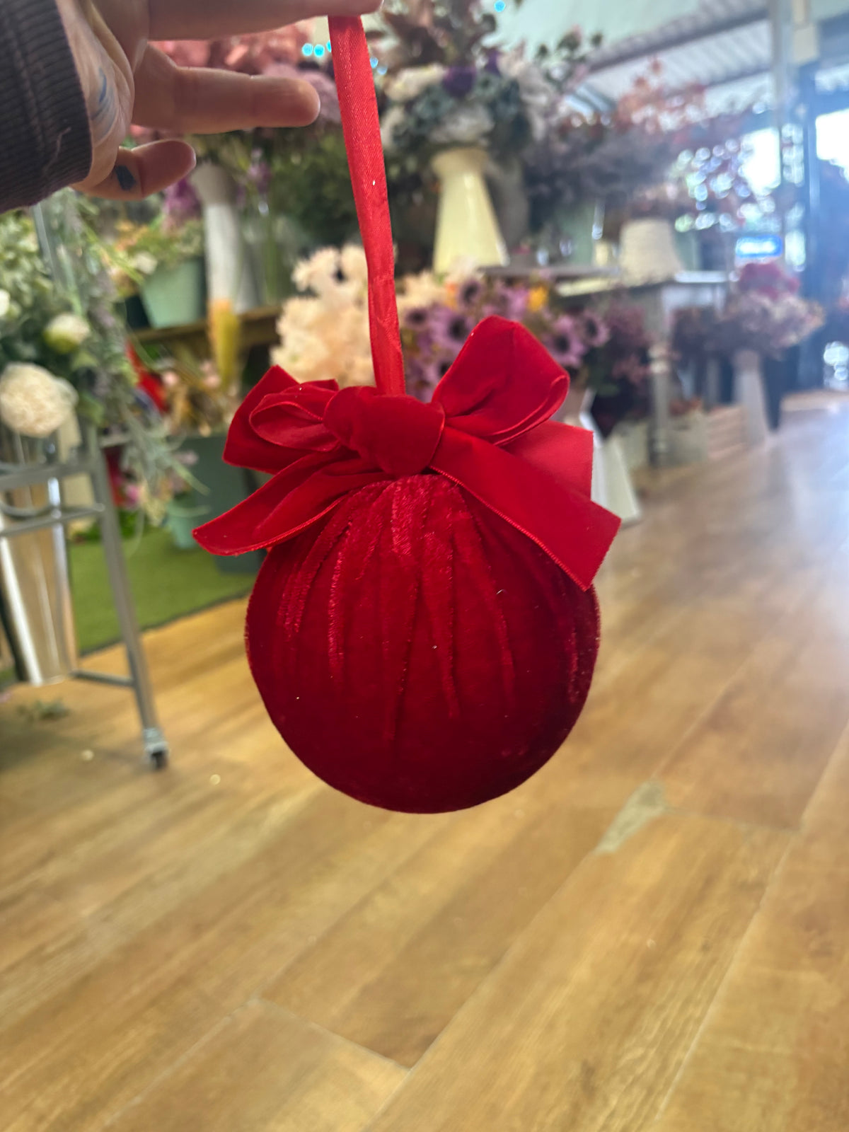 12cm red velvet bauble