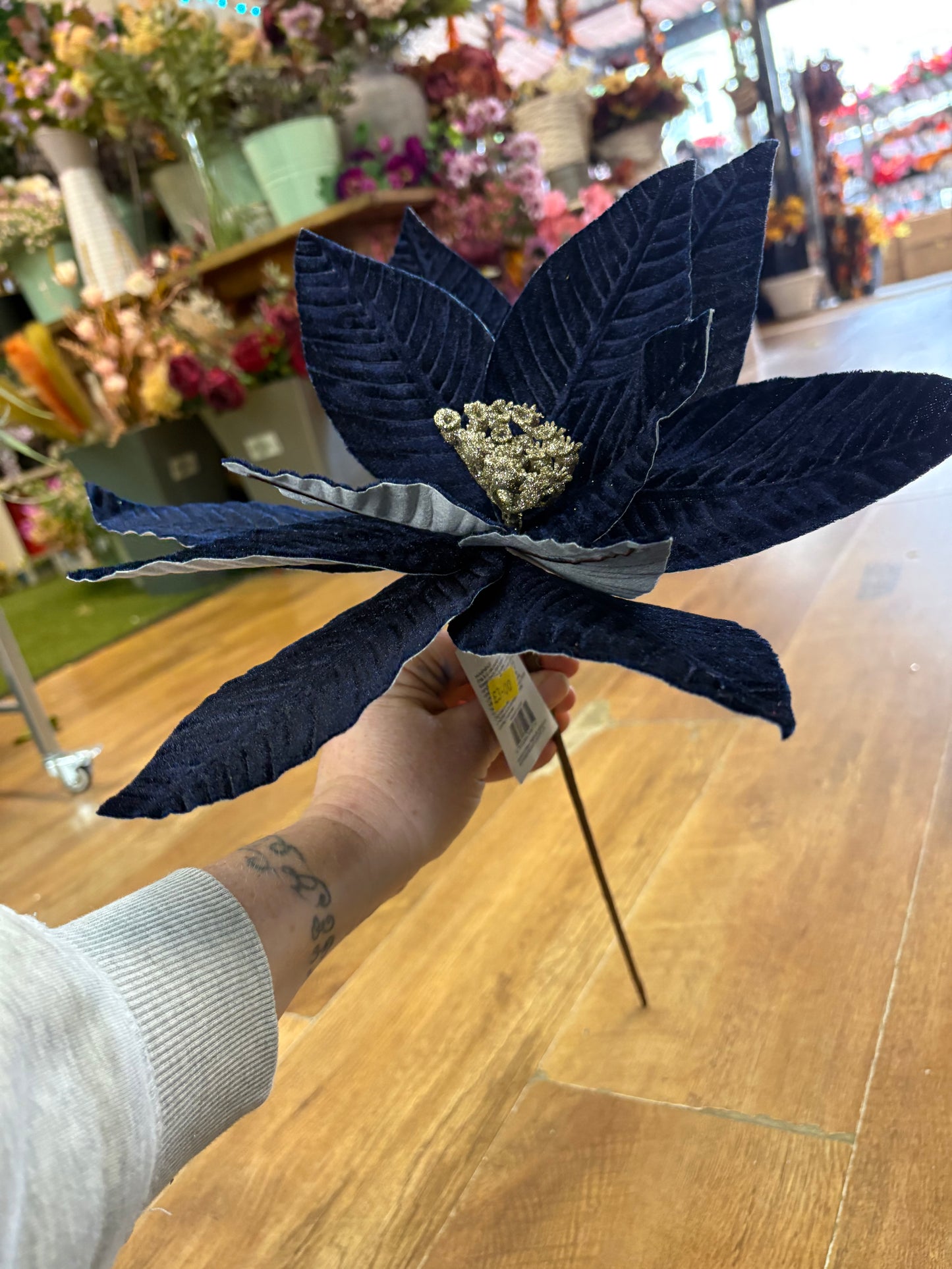 Large navy velvet single poinsettia