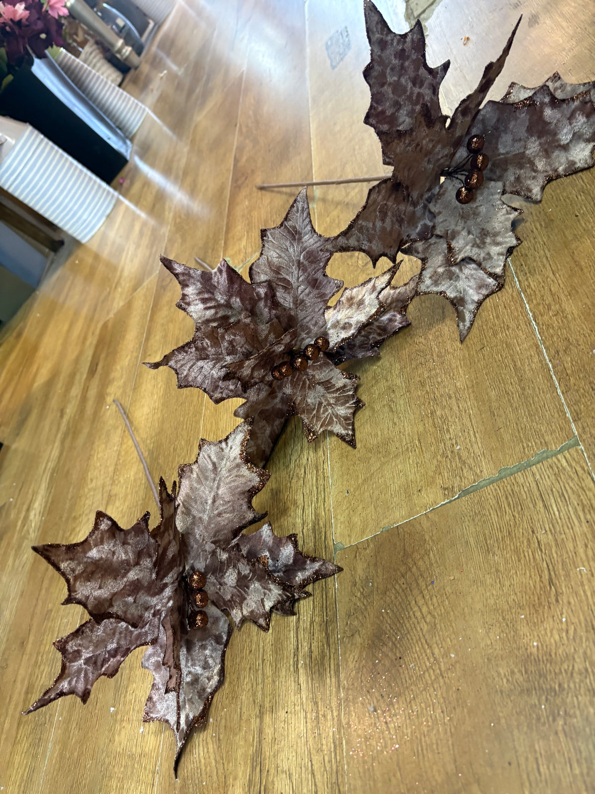 Bundle of 3 single mink velvet and brown glitter poinsettias