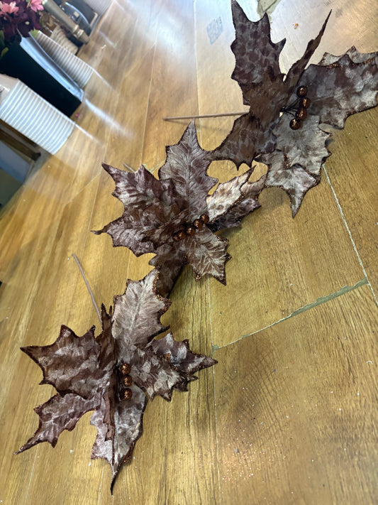 Bundle of 3 single mink velvet and brown glitter poinsettias