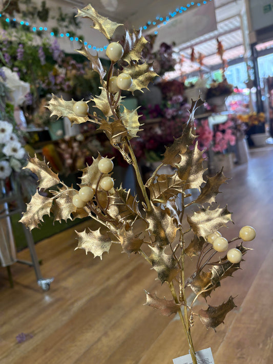 Gold and cream long stem holly spray