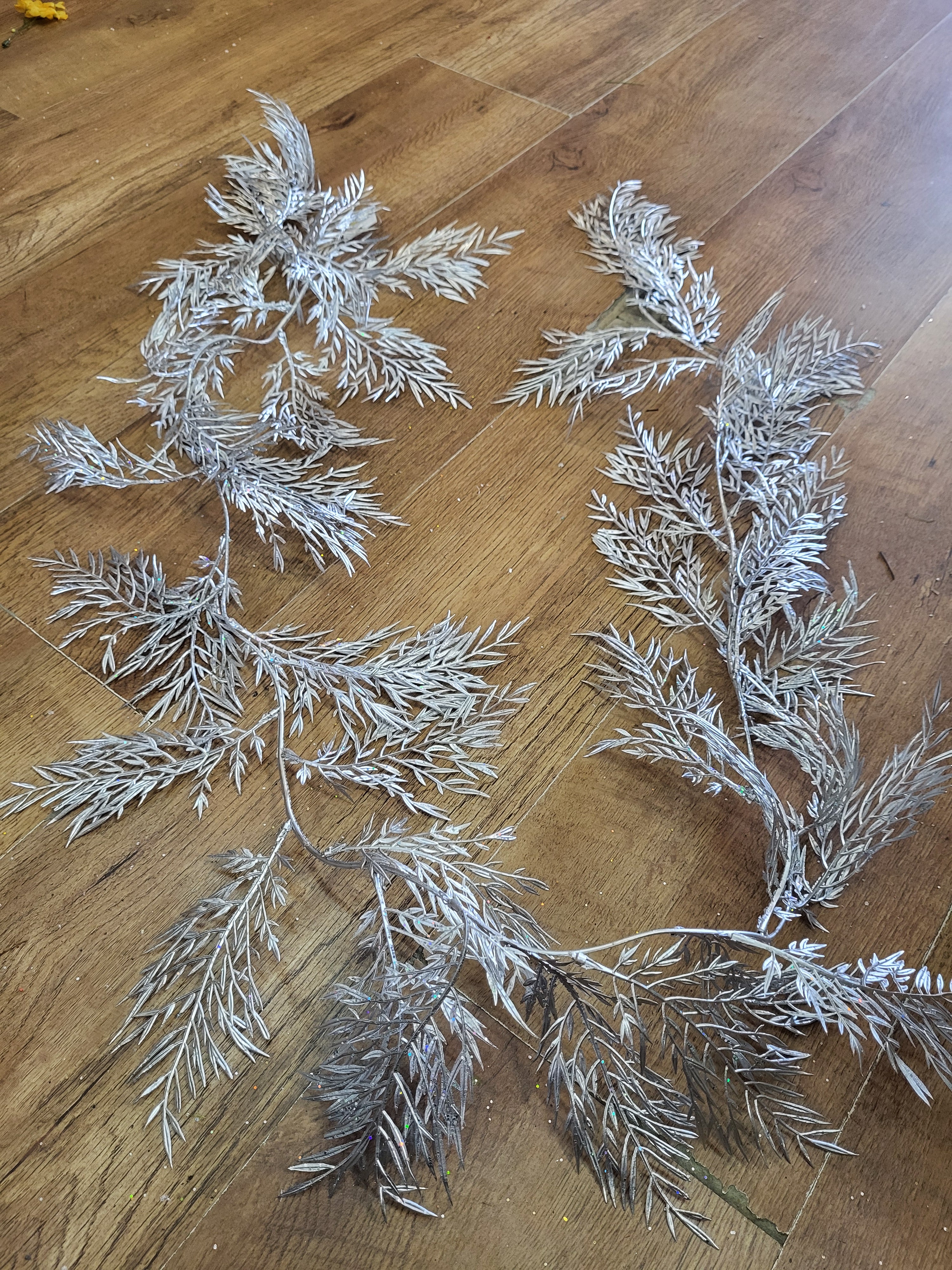 6 ft slightly glittered metallic Silver fern garland image 2