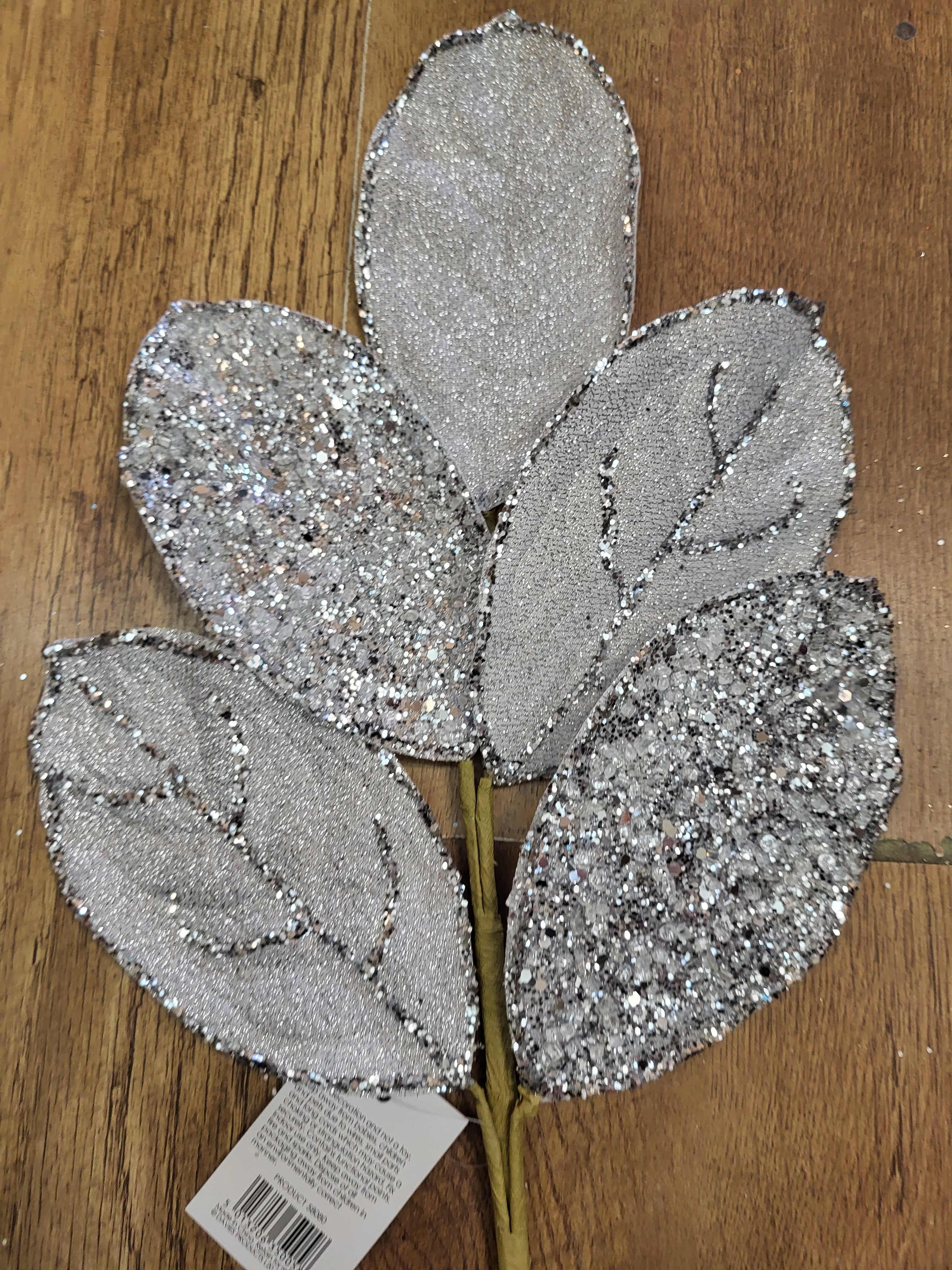 Silver glittered foliage branch  image 1