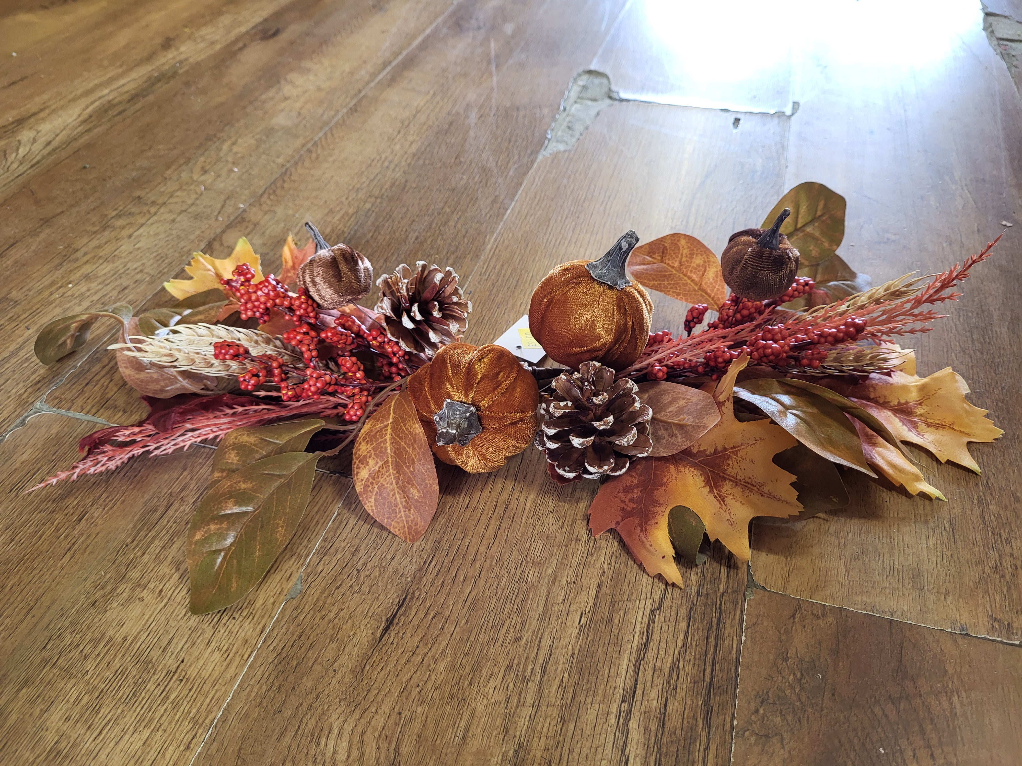 Velvet pumpkins, cones and mixed autumnal foliage/berries swag image 2