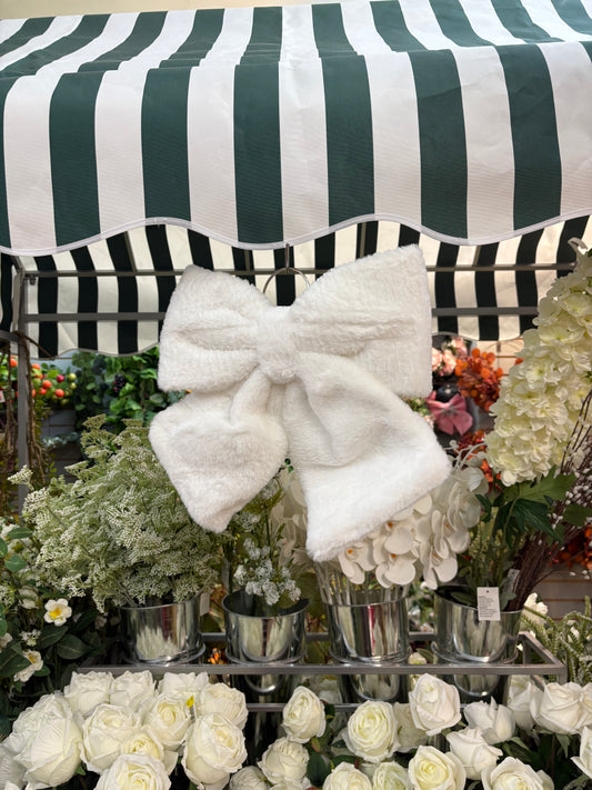 Large 34cm White Faux Fur Christmas Bow