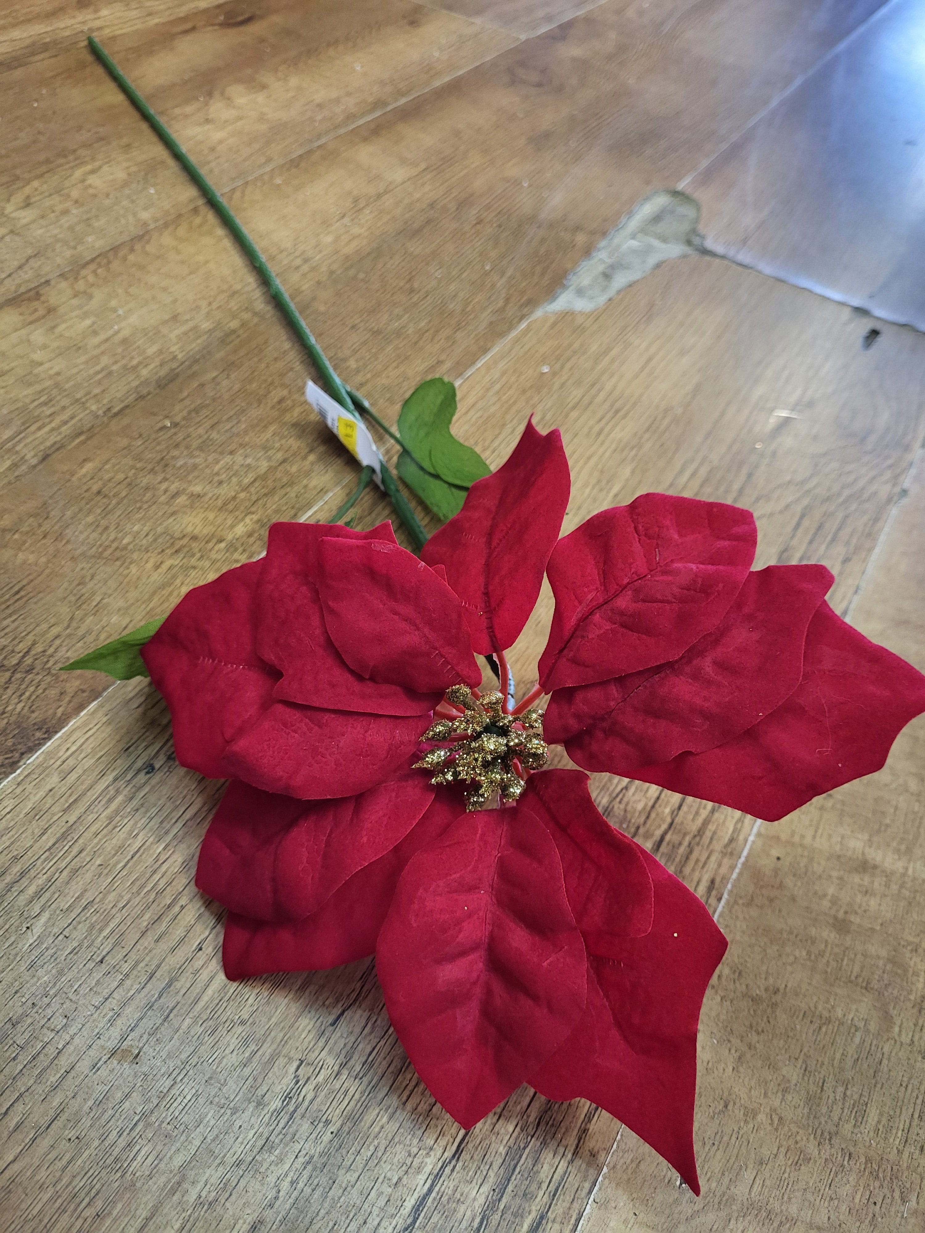 Long stem large headed poinsettia with glittered centre - 2 colours available image 3
