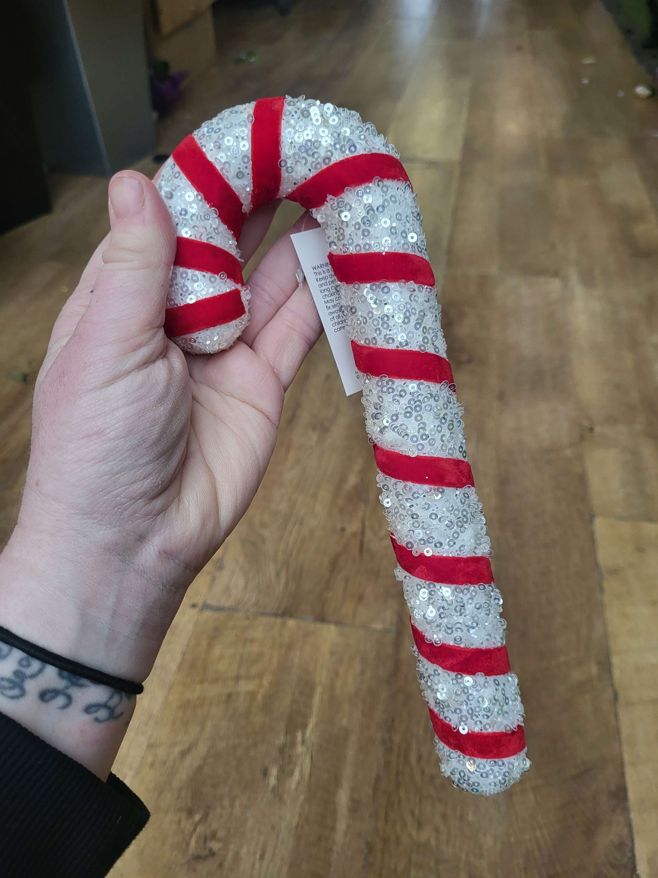 25cm red and white sequin hanging candy cane image 2