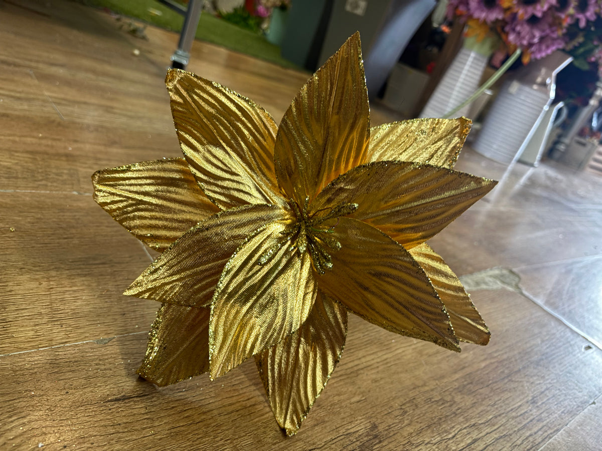 Short stem metallic gold poinsettia