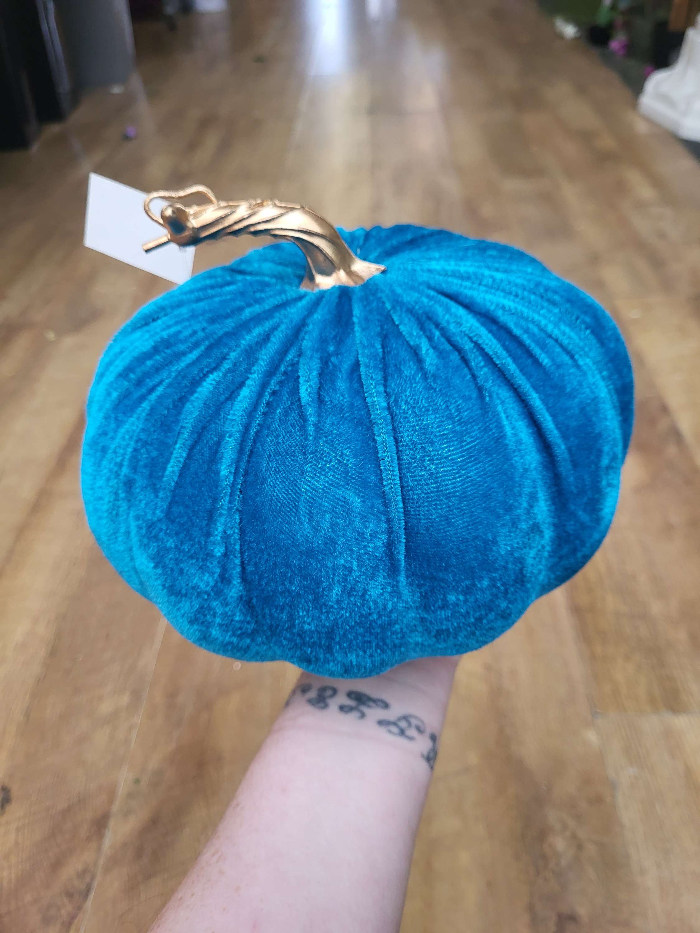 Large 19cm teal blue velvet pumpkin image 2