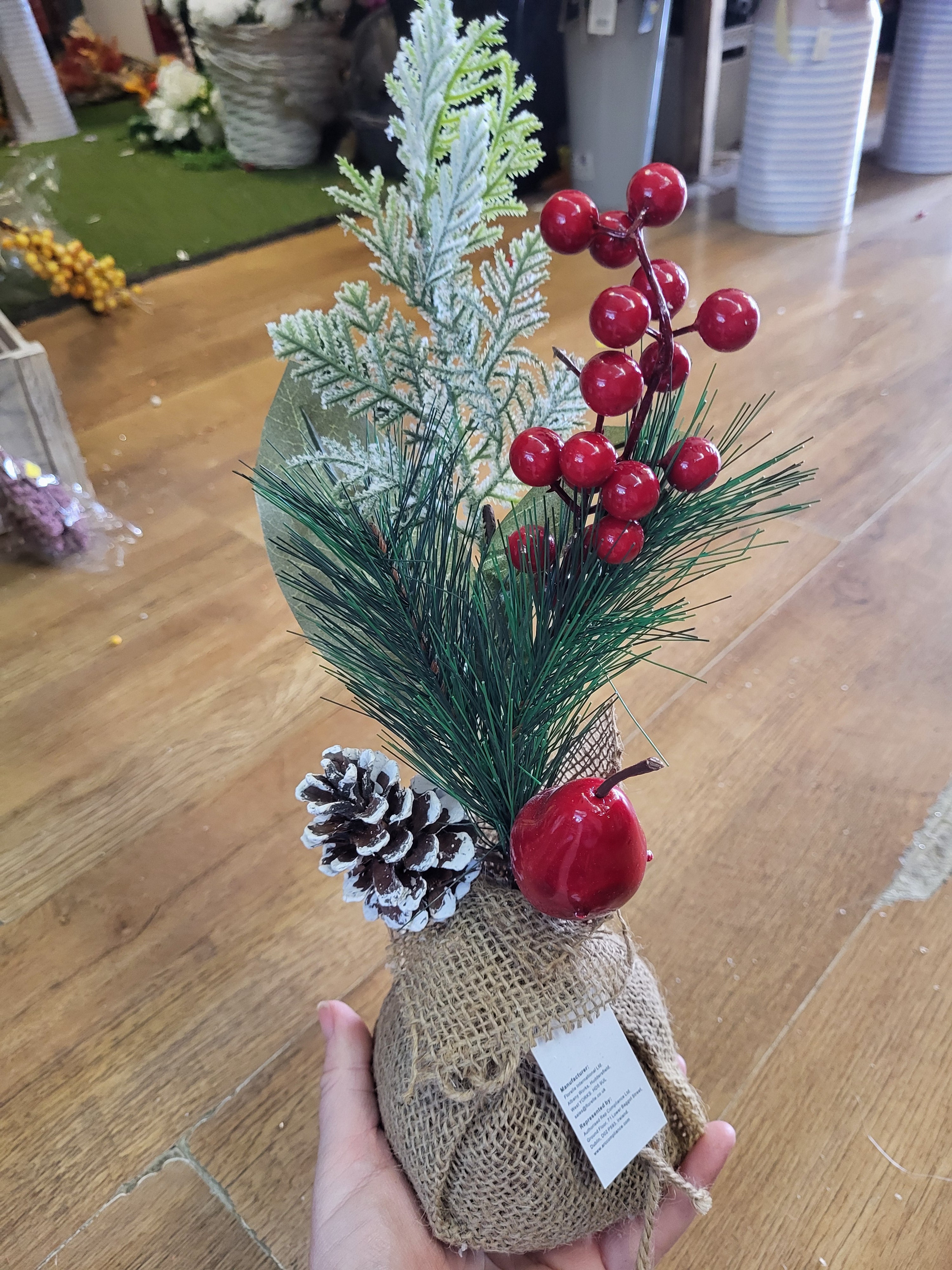 Apple and pear with frosted foliage wrapped in burlap - 2 styles available image 2