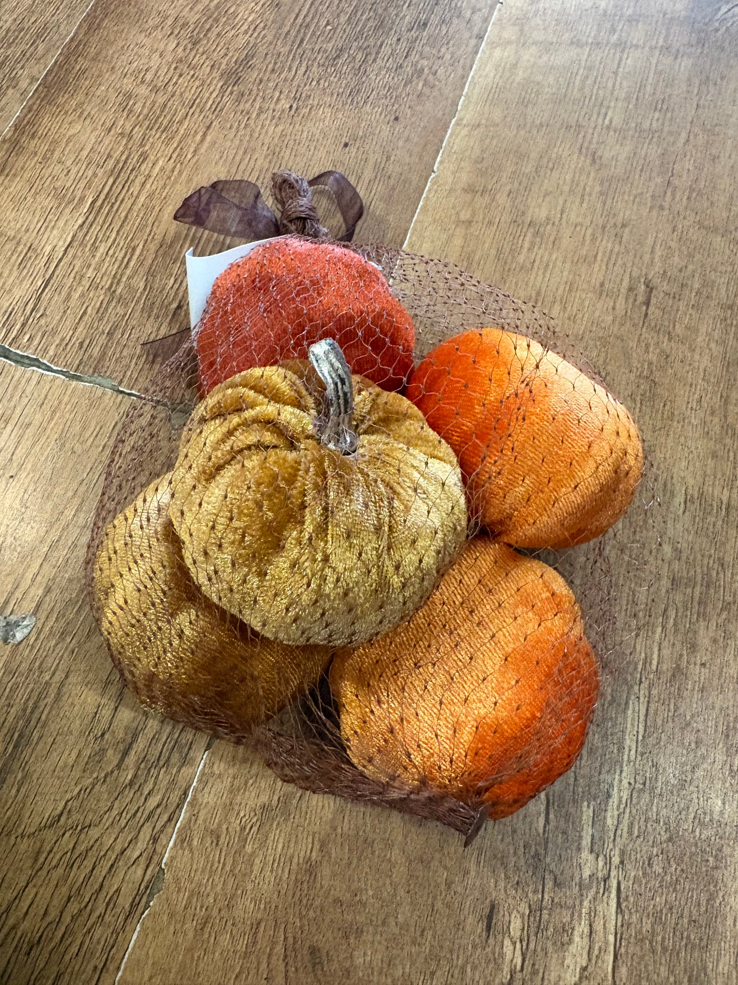 5 mixed oranges small velvet pumpkins