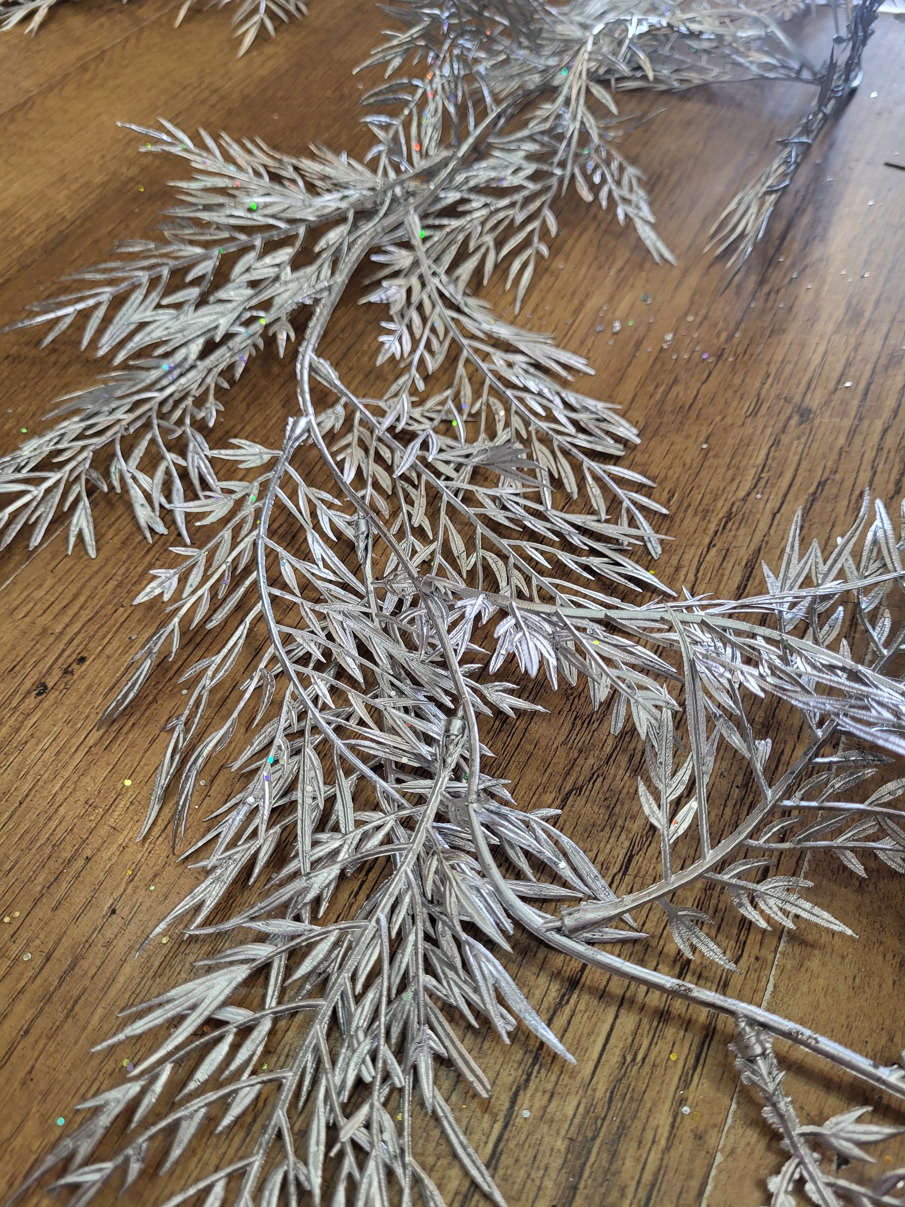 6 ft slightly glittered metallic Silver fern garland image 3