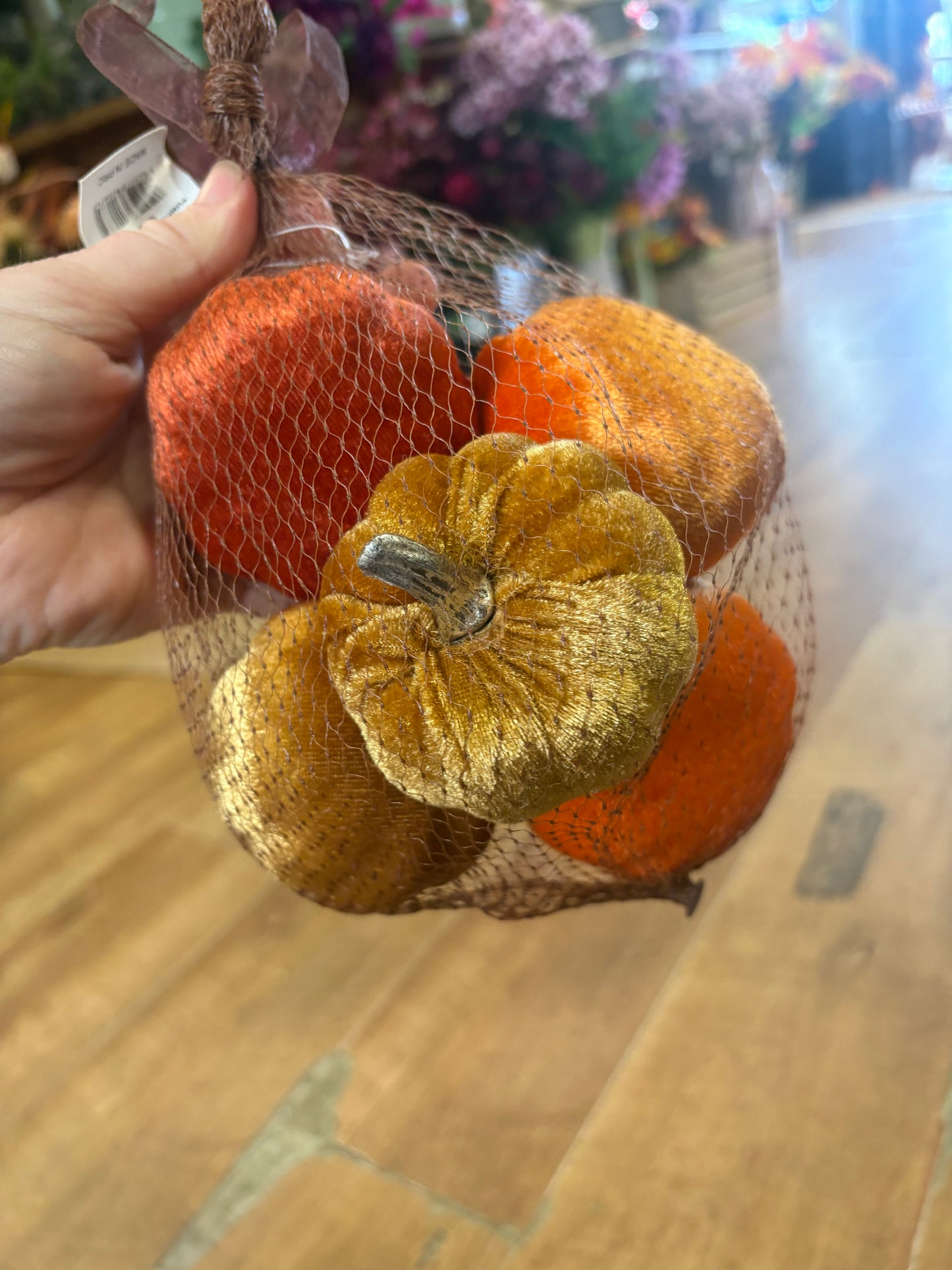 5 mixed oranges small velvet pumpkins