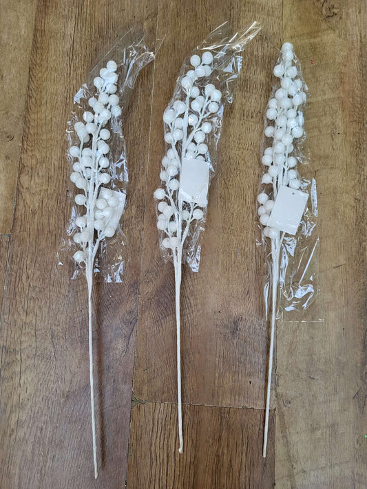 Bundle of 3 glittered white berry stems image 0