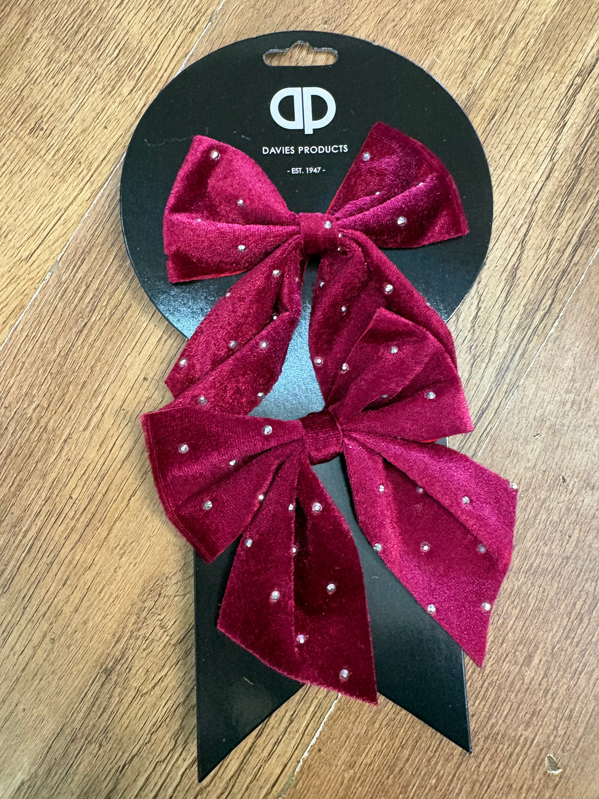 Pack of 2 - 12x13cm diamanté burgundy velvet tie on bows