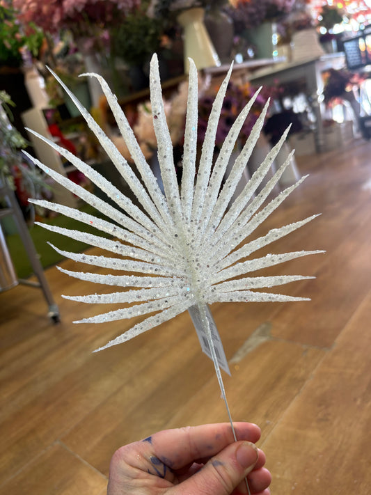 White glittered palm leaf pick