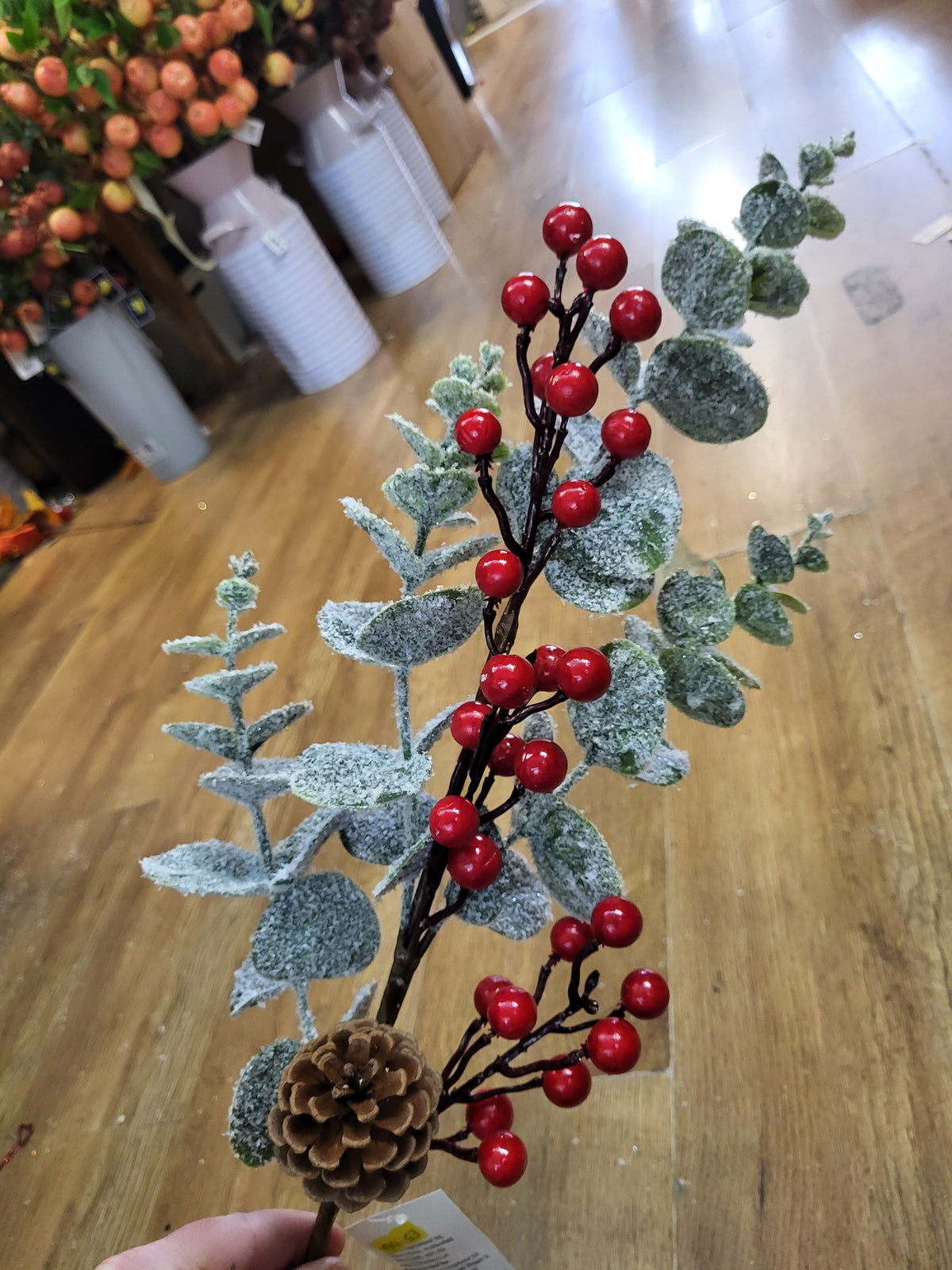 Long stem frosted eucalyptus and red berries winter branch  image 3