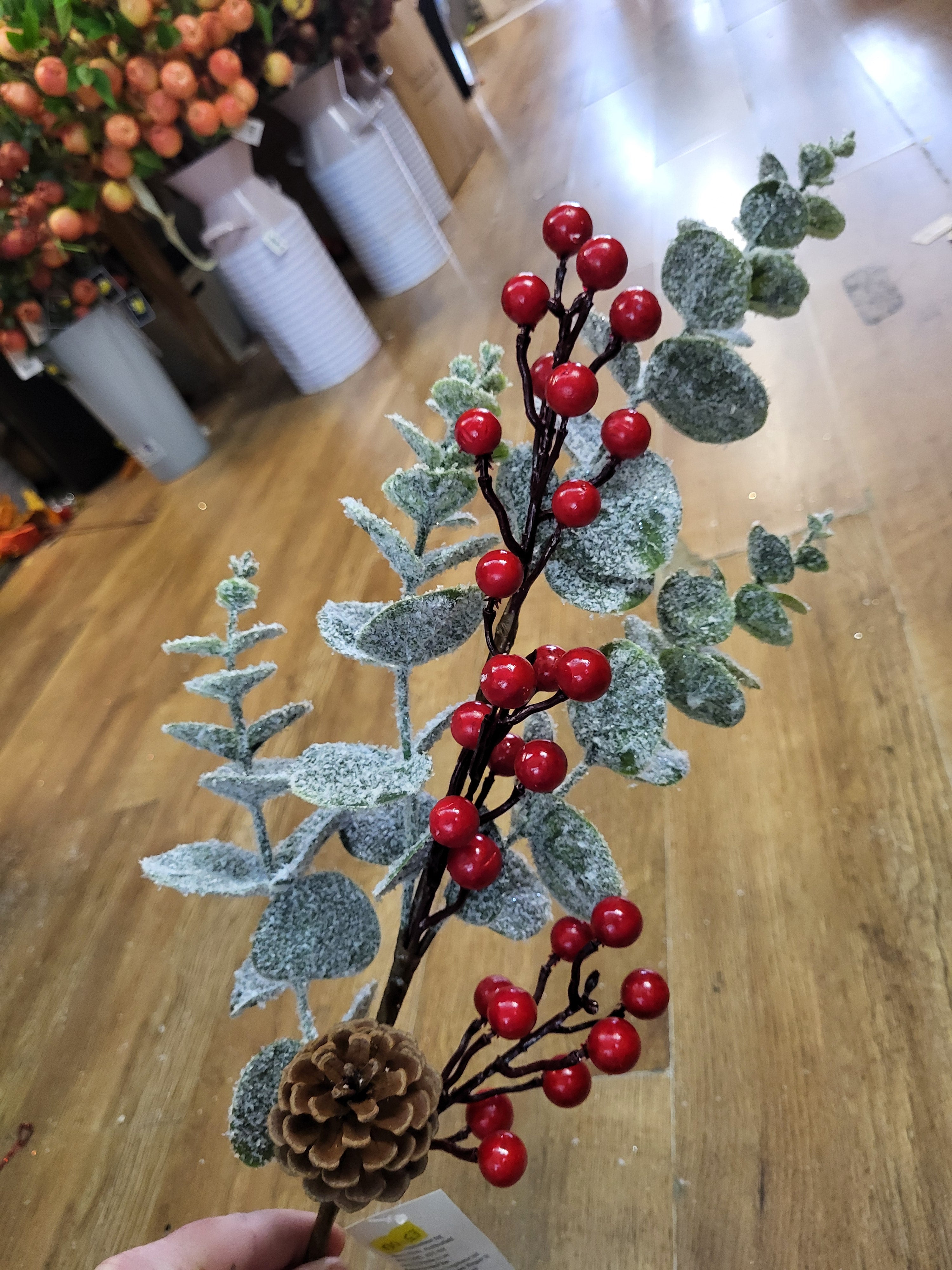 Long stem frosted eucalyptus and red berries winter branch  image 3