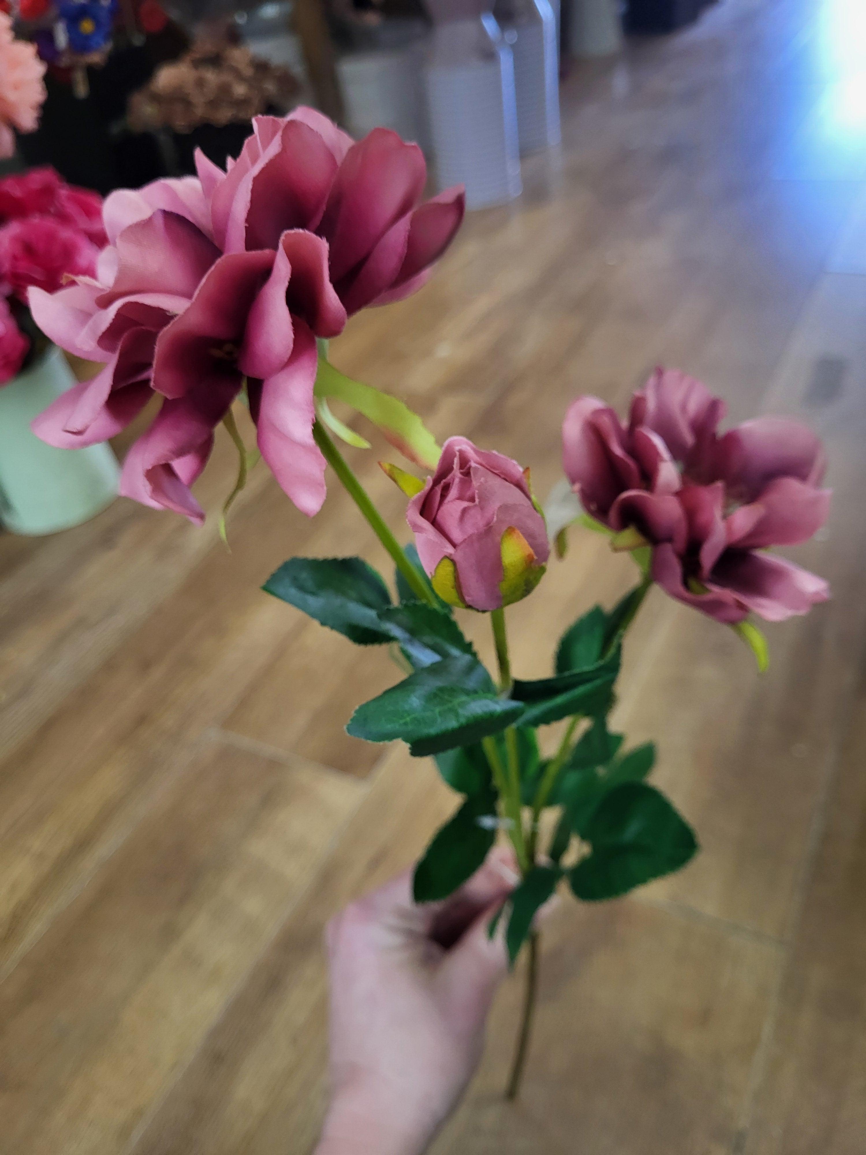 Long stem blush pink waterlily Dahlia spray image 2