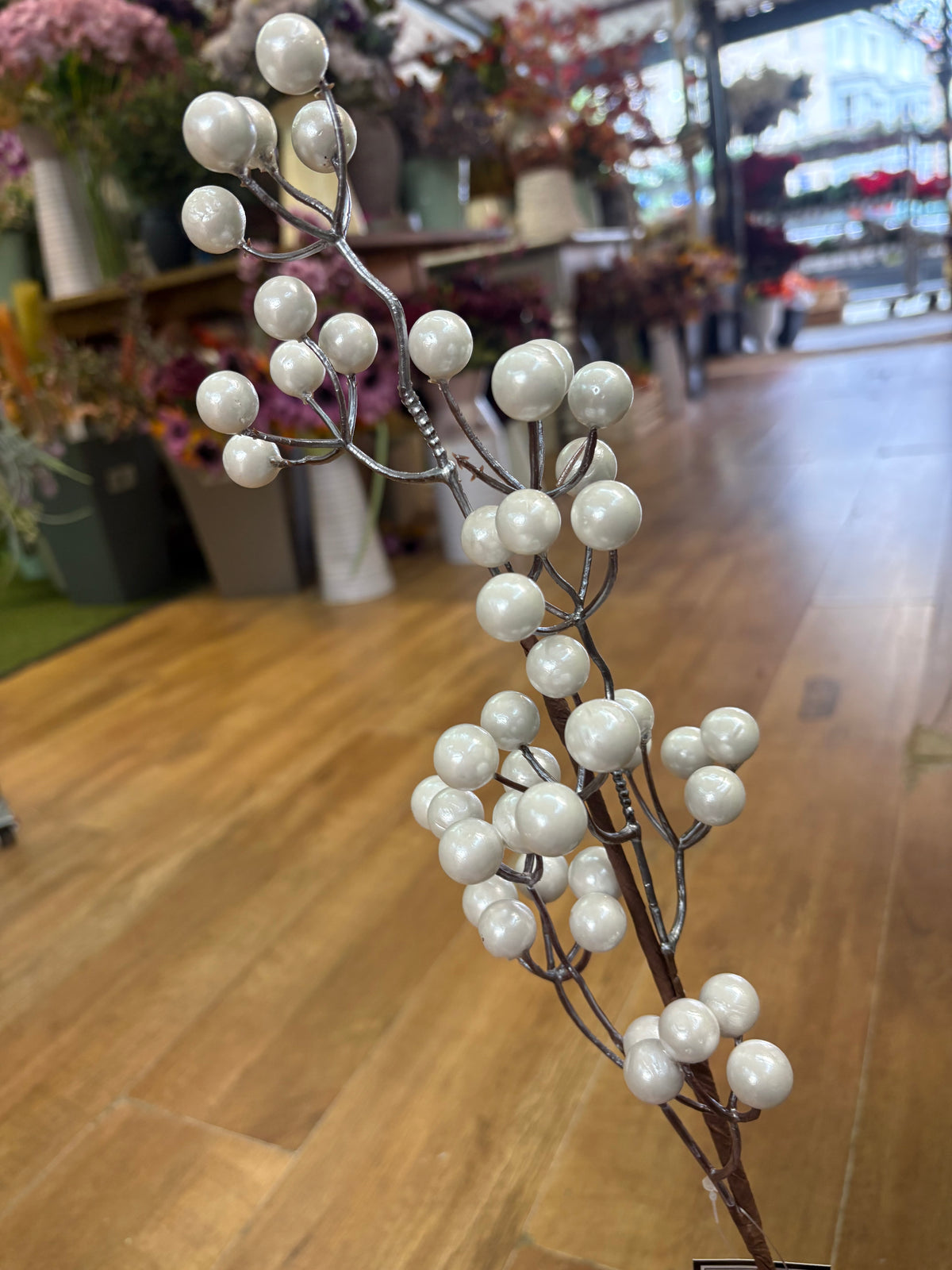 Long stem pearly white berry stem