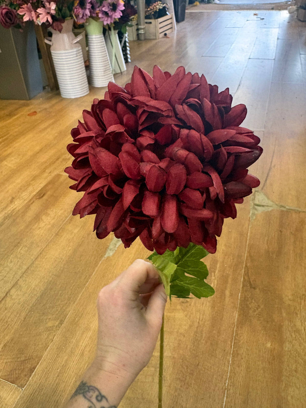 Long stem deep red Pom Pom