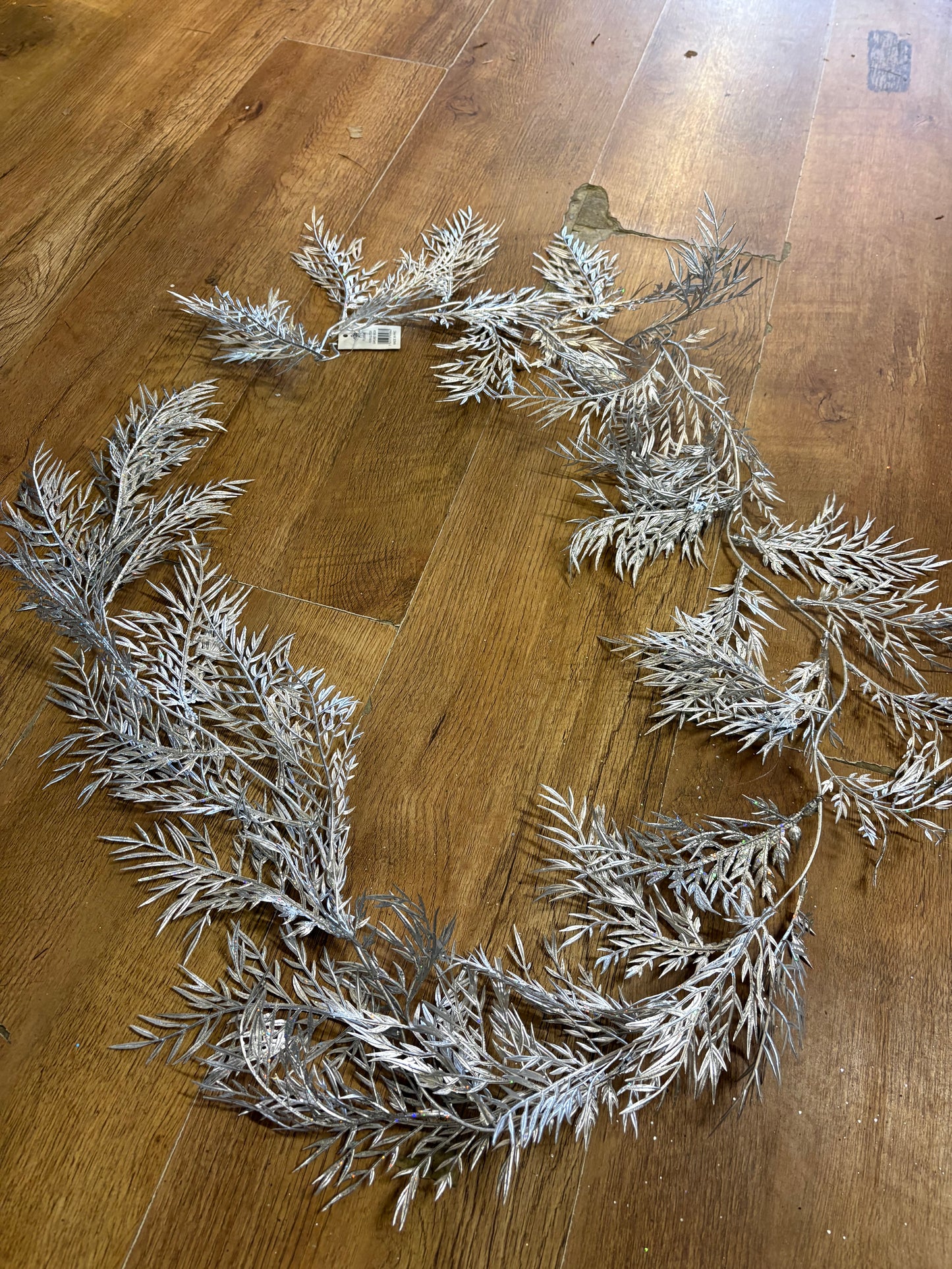 6ft silver glittered fern garland