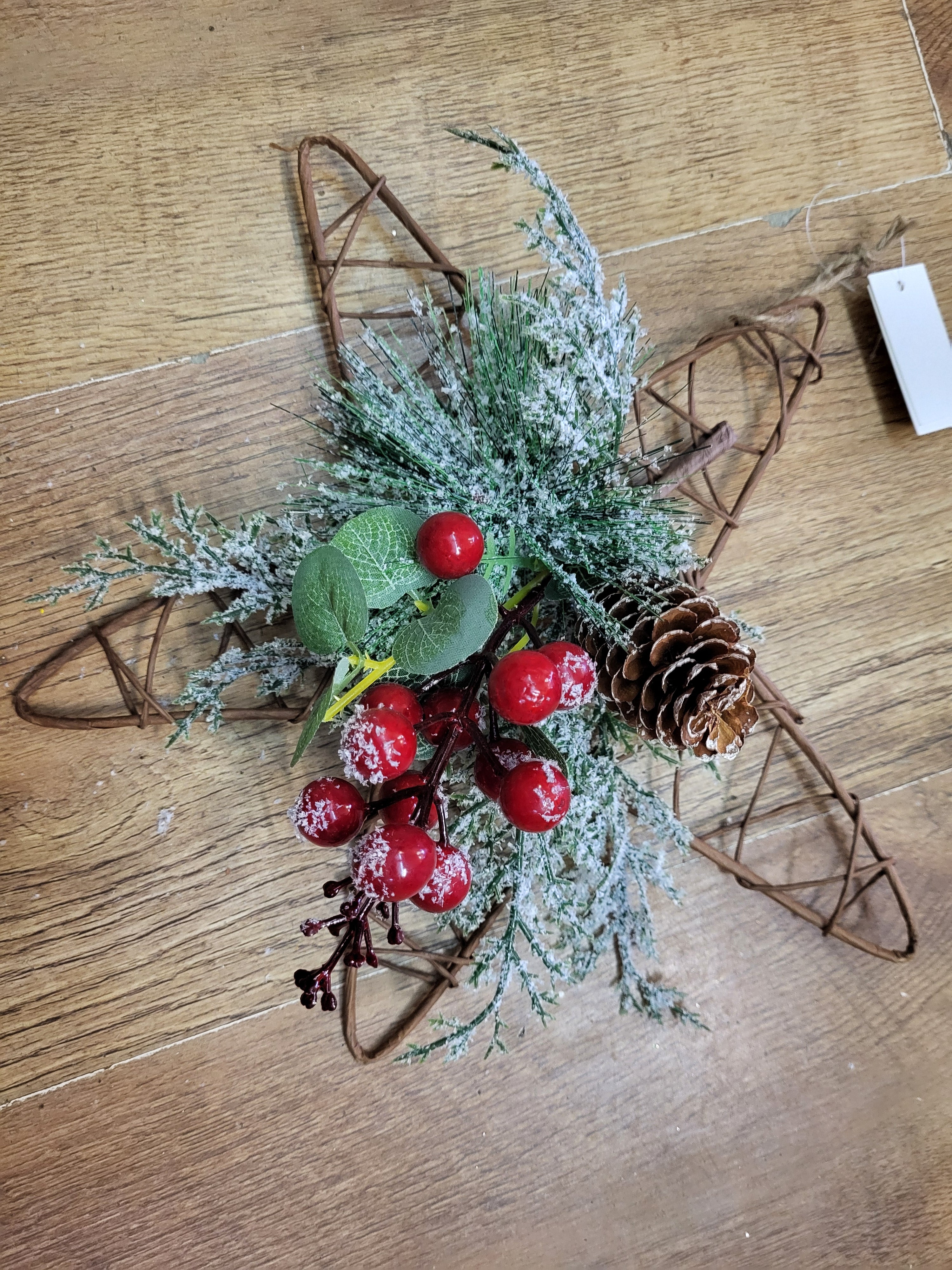 30cm snowy cones, berries and foliage star decoration image 2