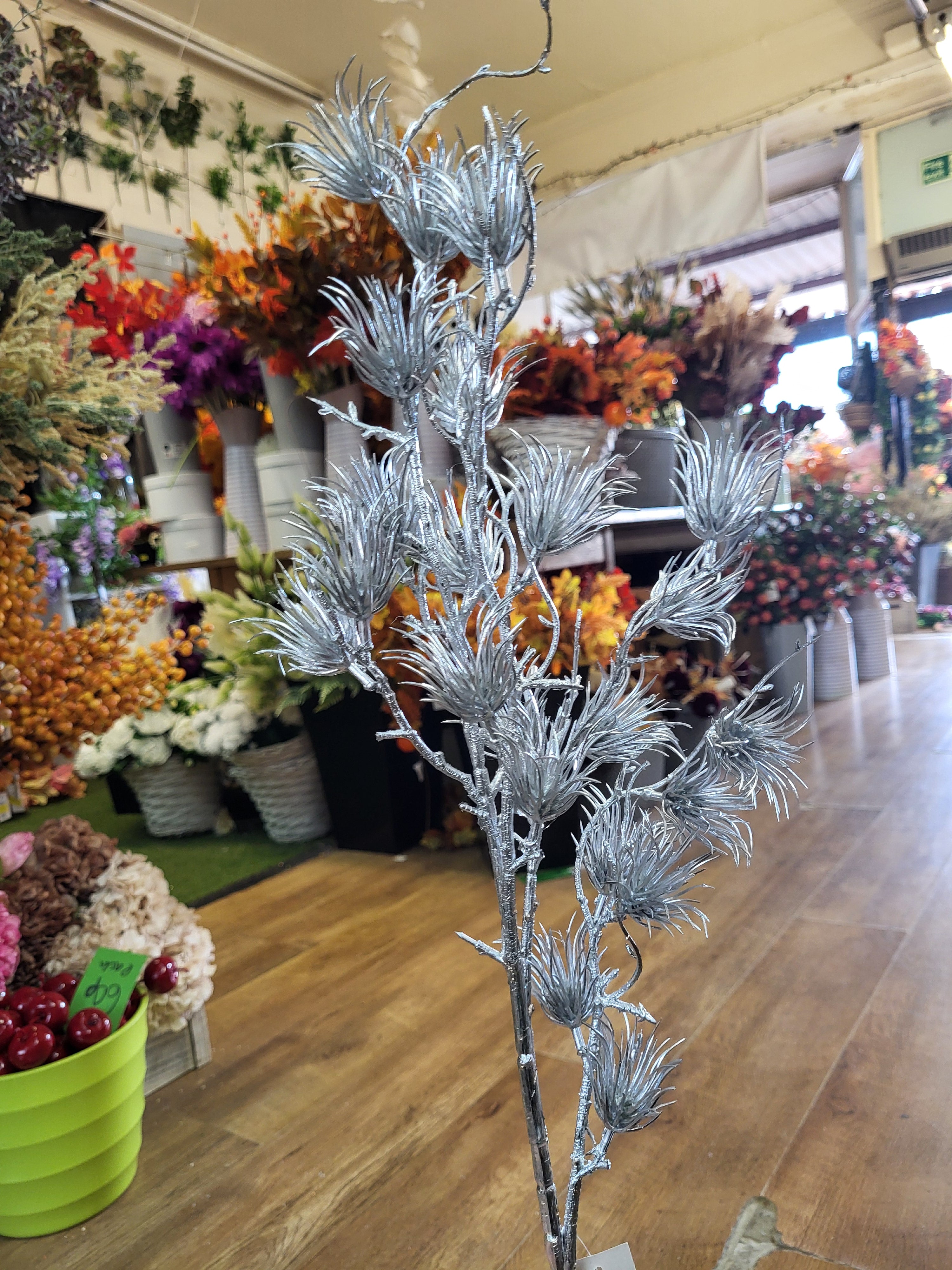 80cm Long stem metallic Silver thistle spray image 0